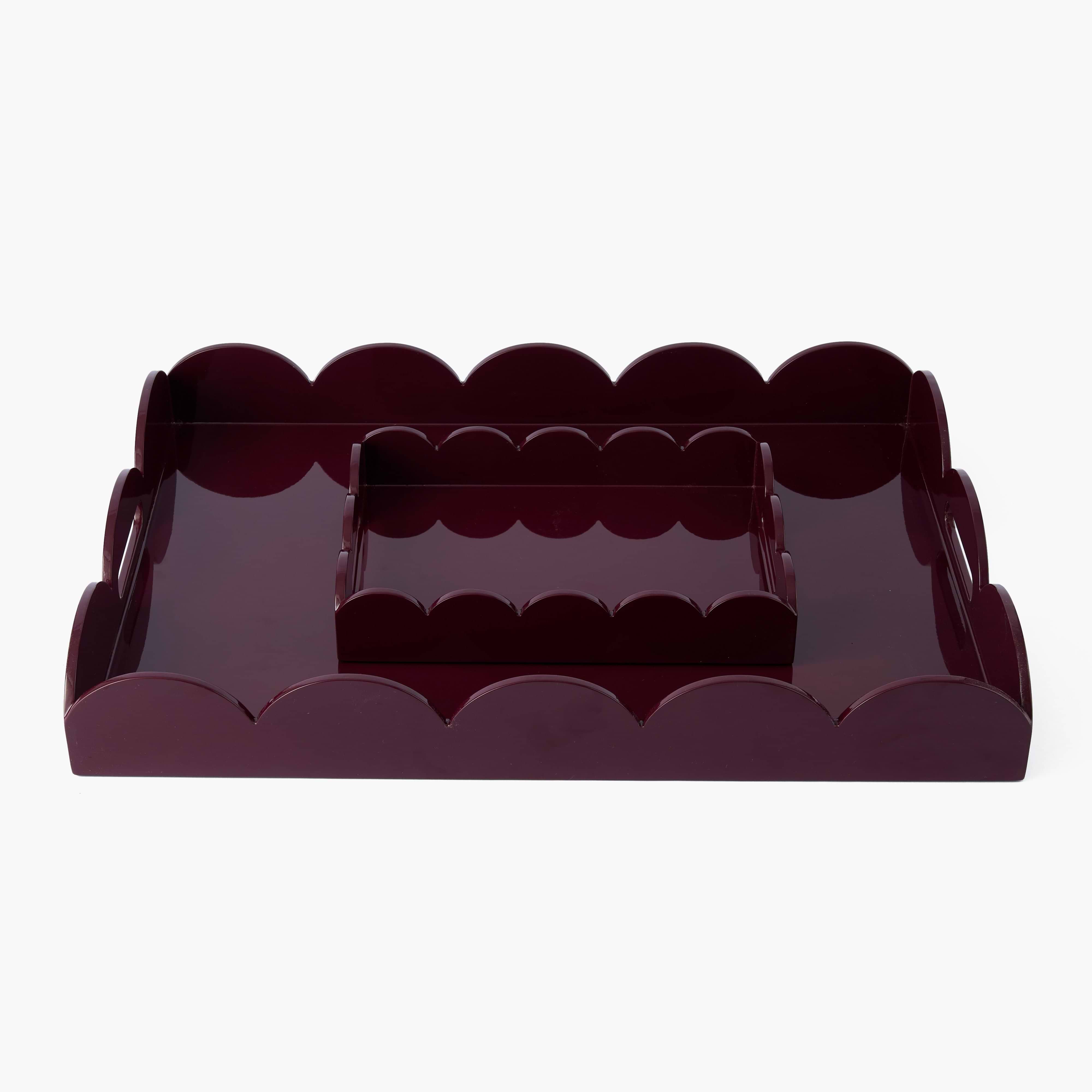 Burgundy Large Scalloped Lacquer Tray