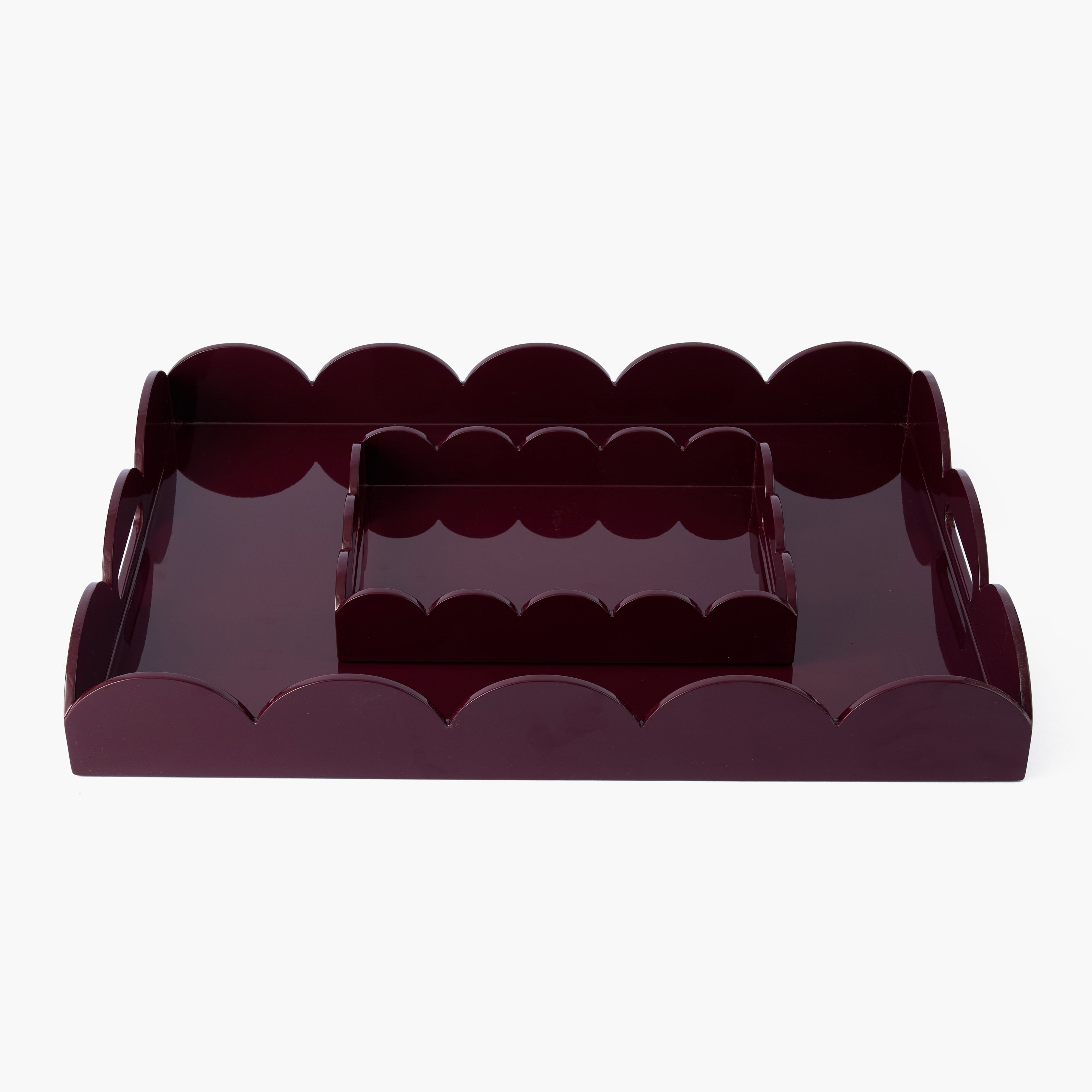 Burgundy Large Scalloped Lacquer Tray