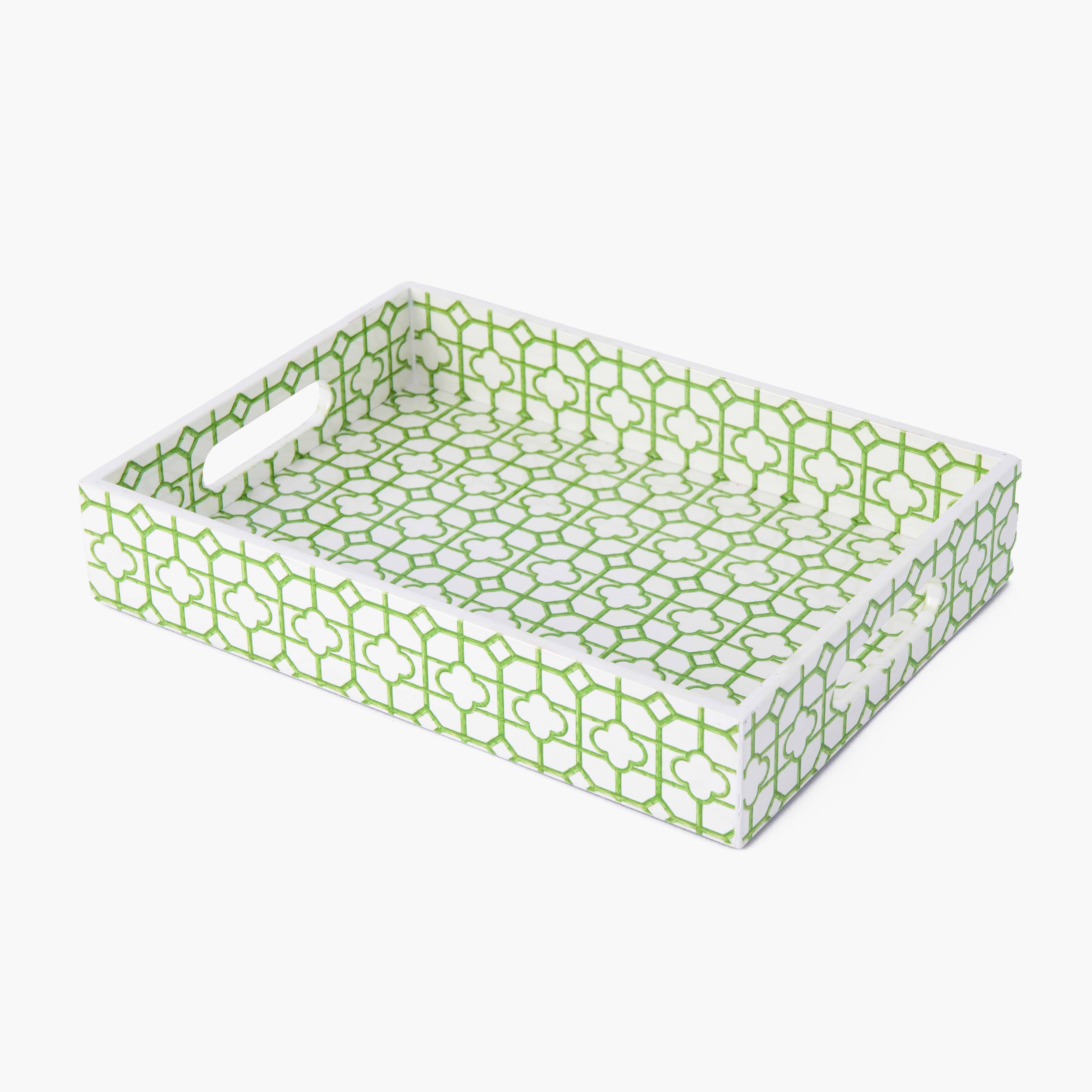 Green Bamboo Trellis Lacquer Tray