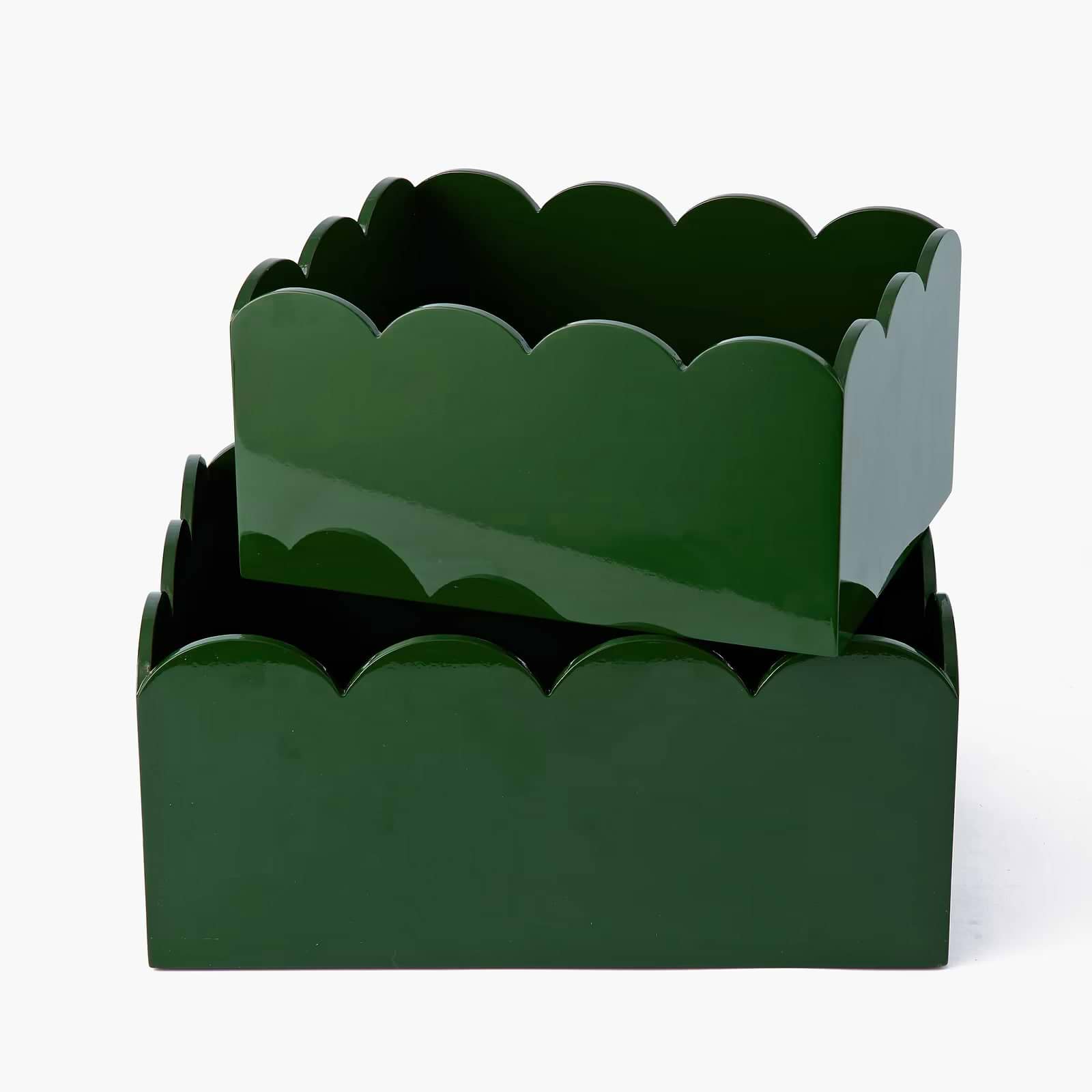 Olive Green Lacquer Storage Boxes (Set of 2)
