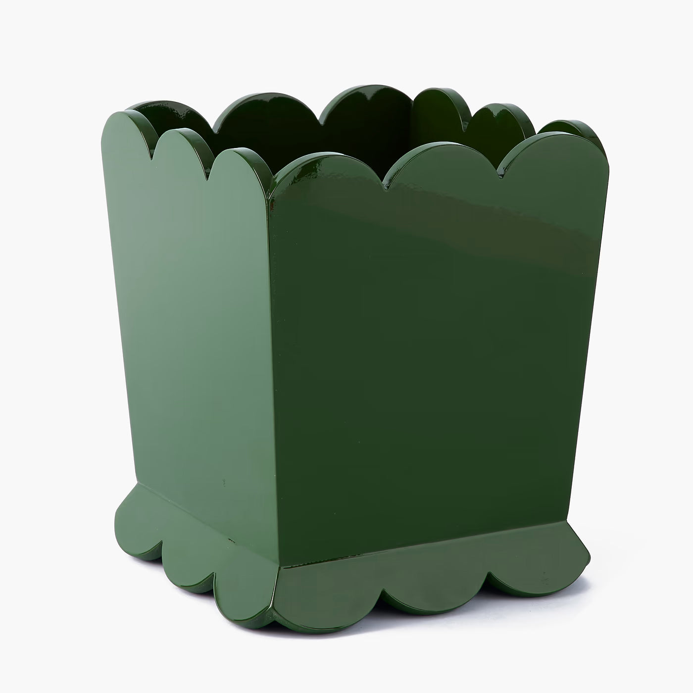 Olive Green Scalloped Lacquer Waste Paper Bin