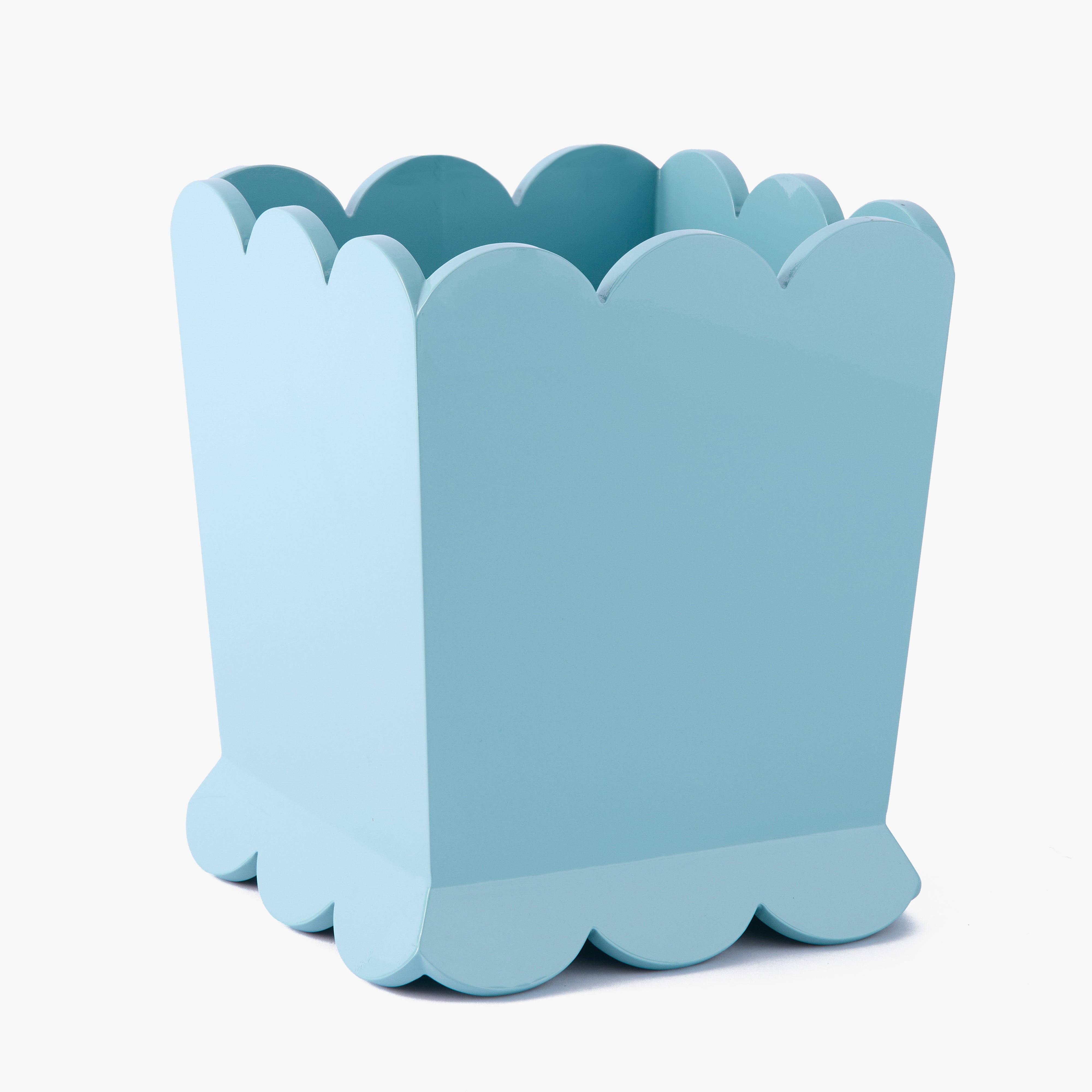 Duck-egg Scalloped Lacquer Waste Paper Bin