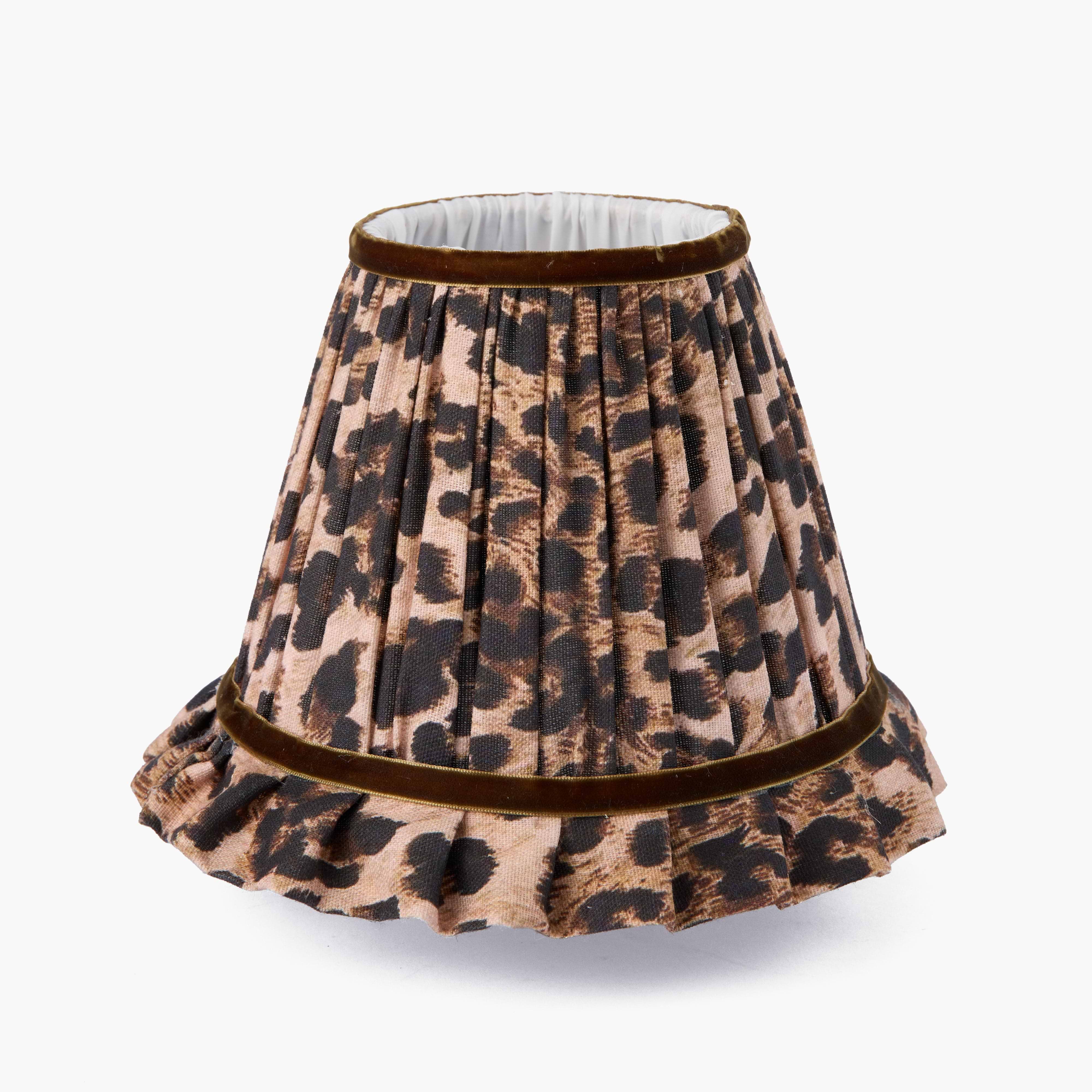 Brown Leopard Ruffle with Velvet Trim Lampshade (18cm)