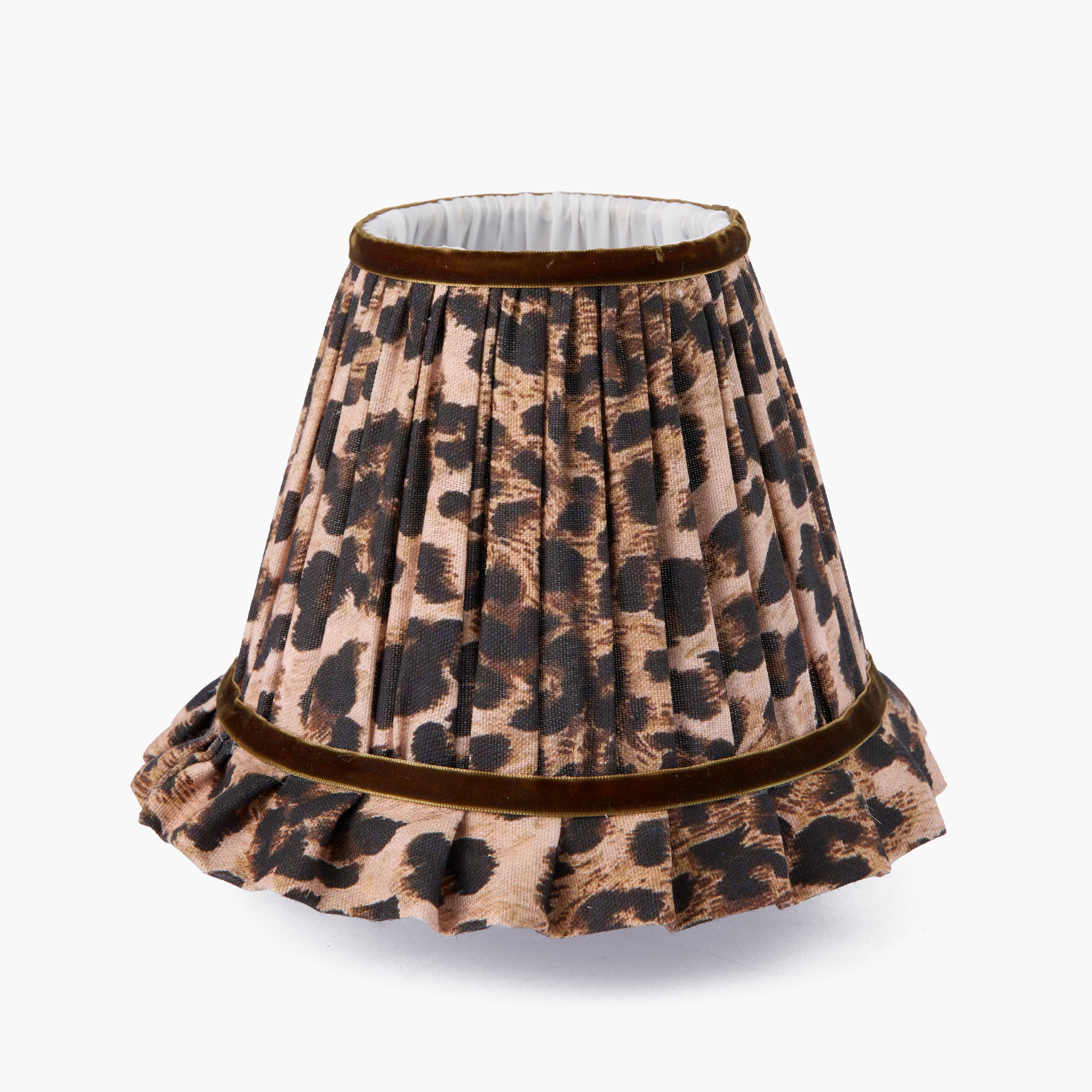 Brown Leopard Ruffle with Velvet Trim Lampshade (18cm)
