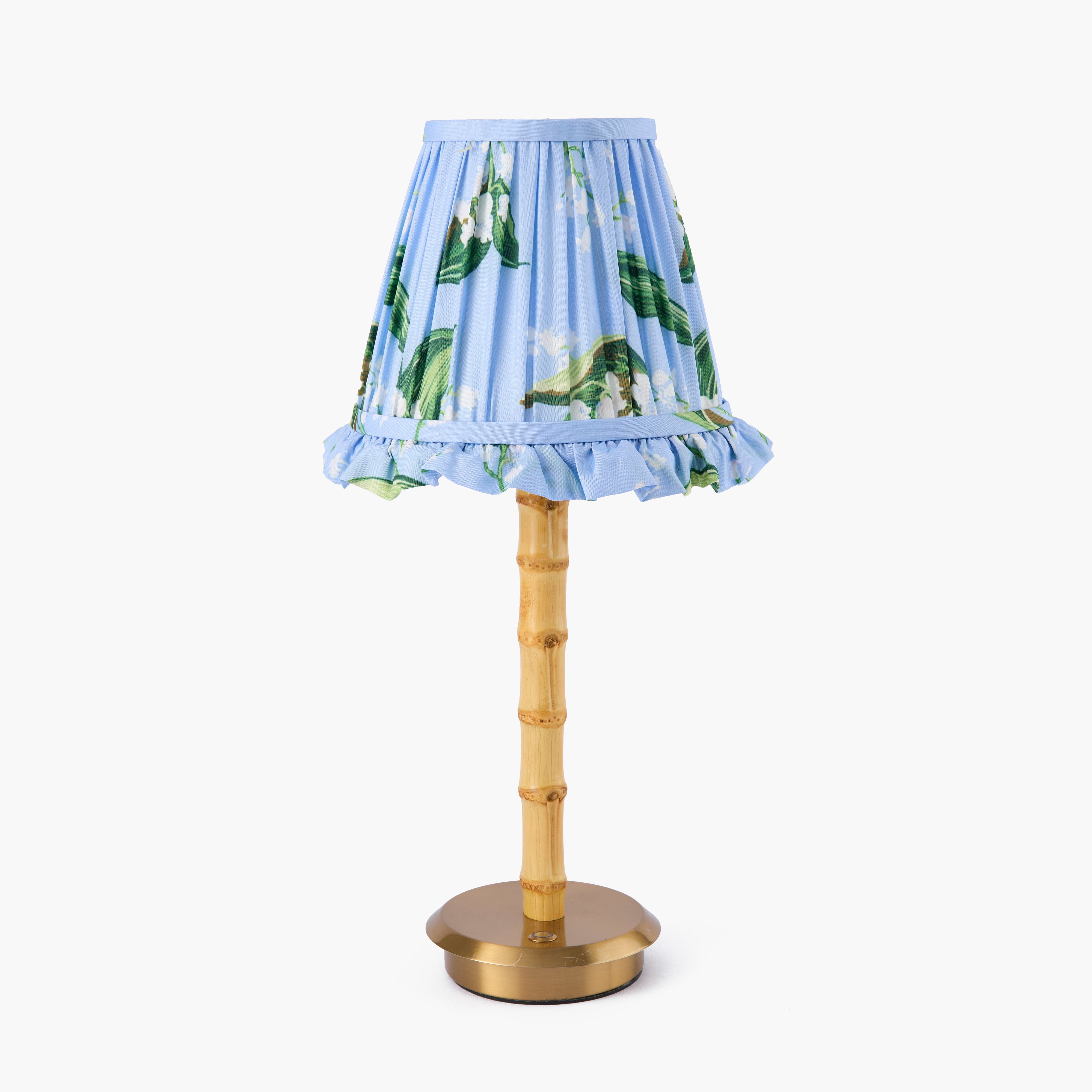 Bamboo Rechargeable Lamp with Blue Lily of the Valley Shade (18cm)
