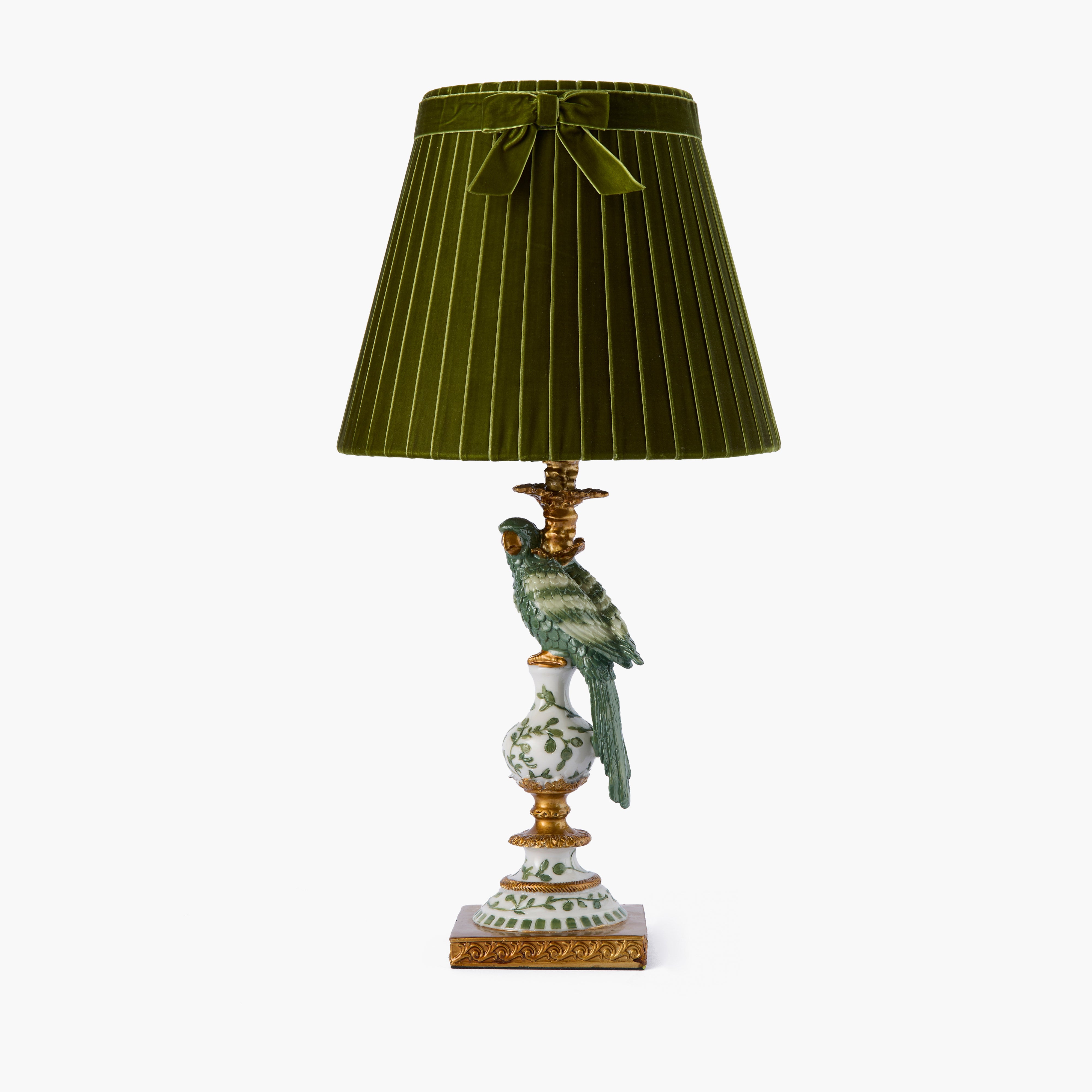 Olive Parrot Lamp with Olive Velvet Bow Shade (30cm)