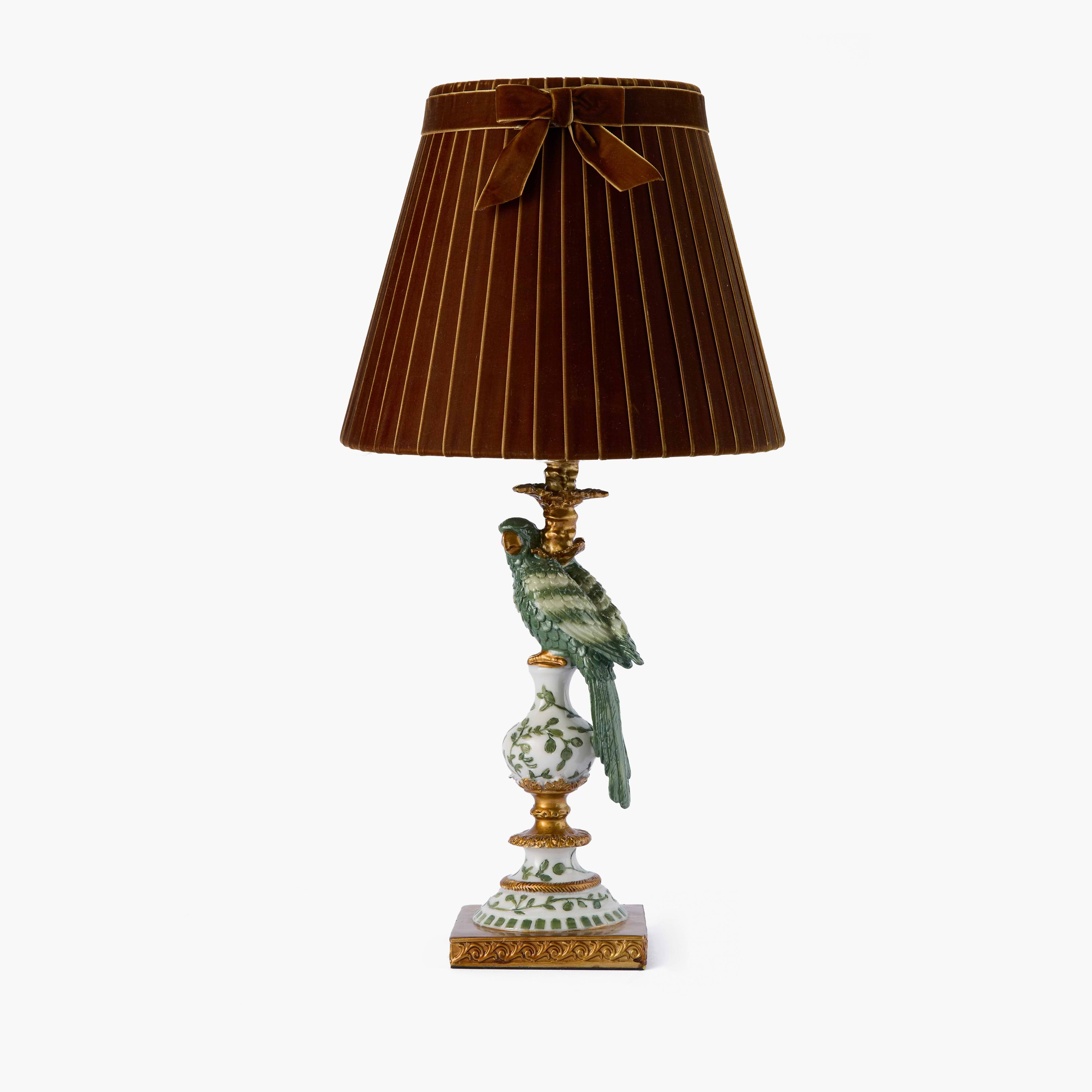 Olive Parrot Lamp with Chocolate Velvet Bow Shade (30cm)