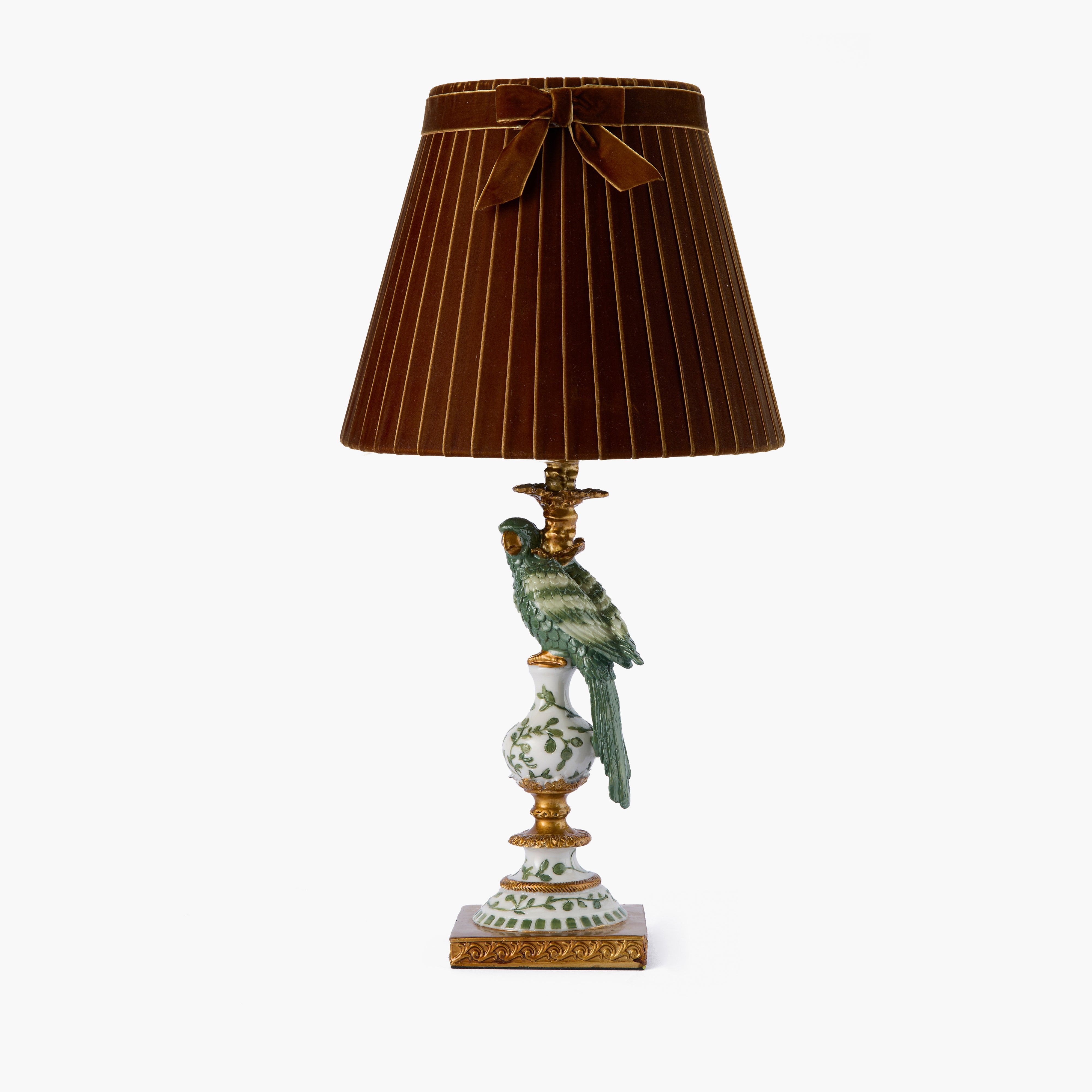 Olive Parrot Lamp with Chocolate Velvet Bow Shade (30cm)
