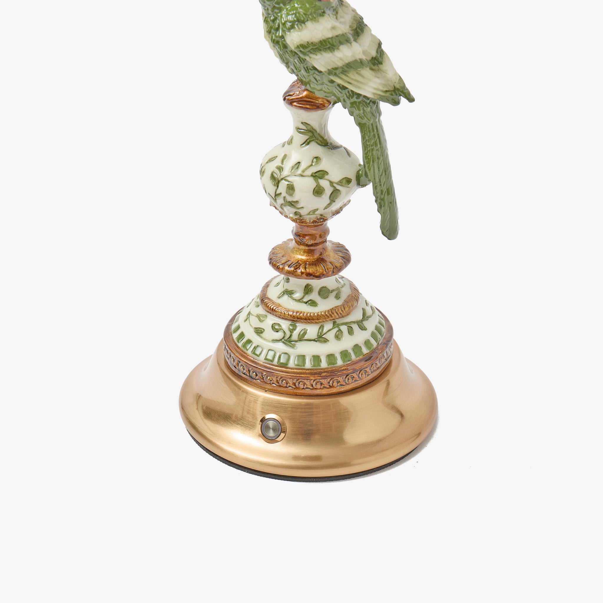 Olive Parrot Rechargeable Lamp with Olive Gingham Ruffle Shade (18cm)