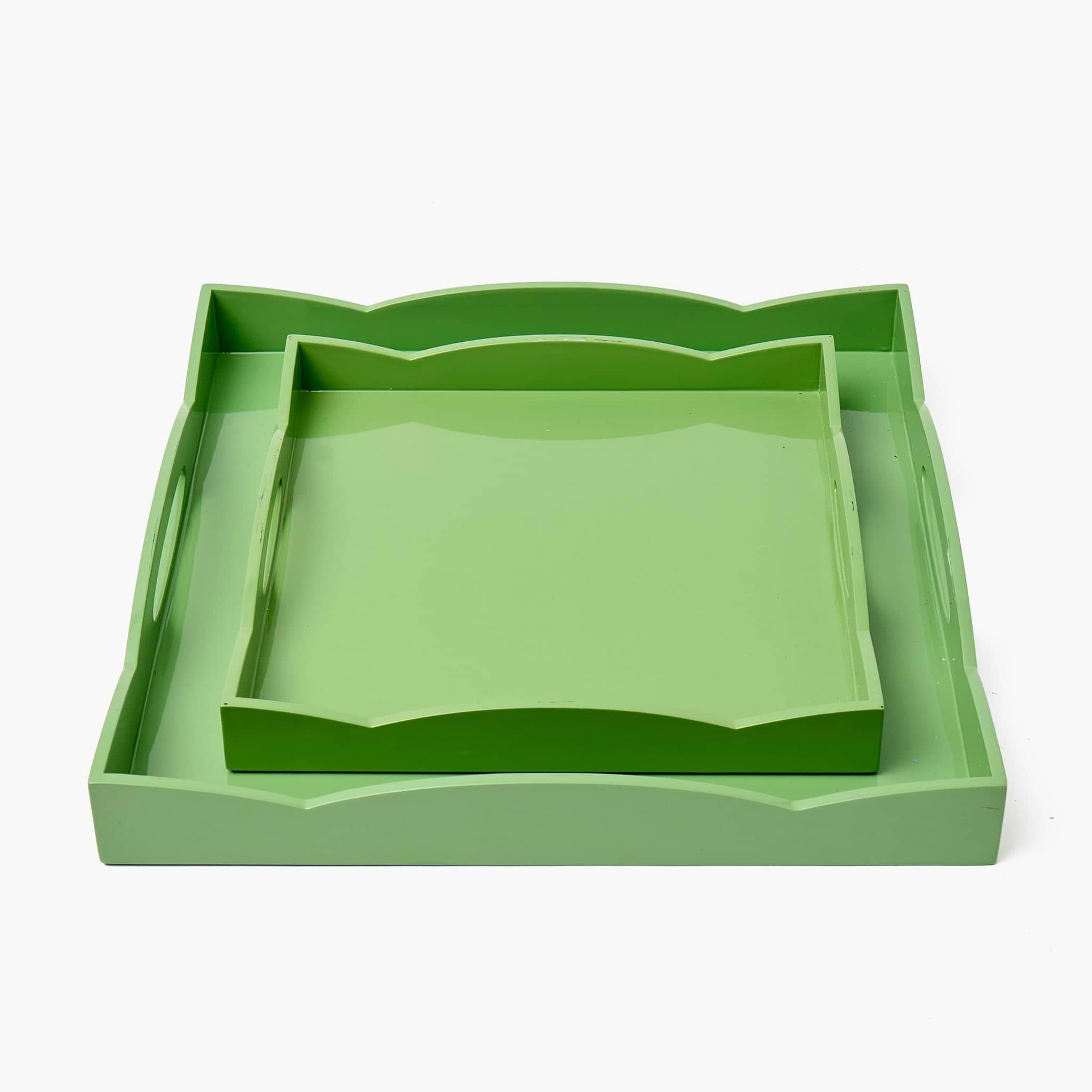 Green decorative tray on a white background