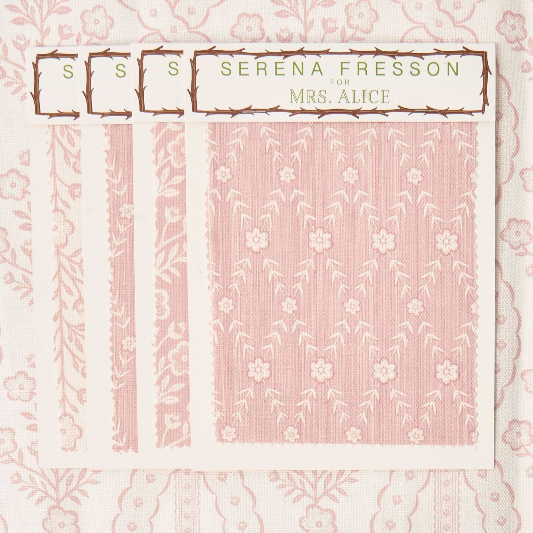 Product packaging with floral pattern and text on a matching background