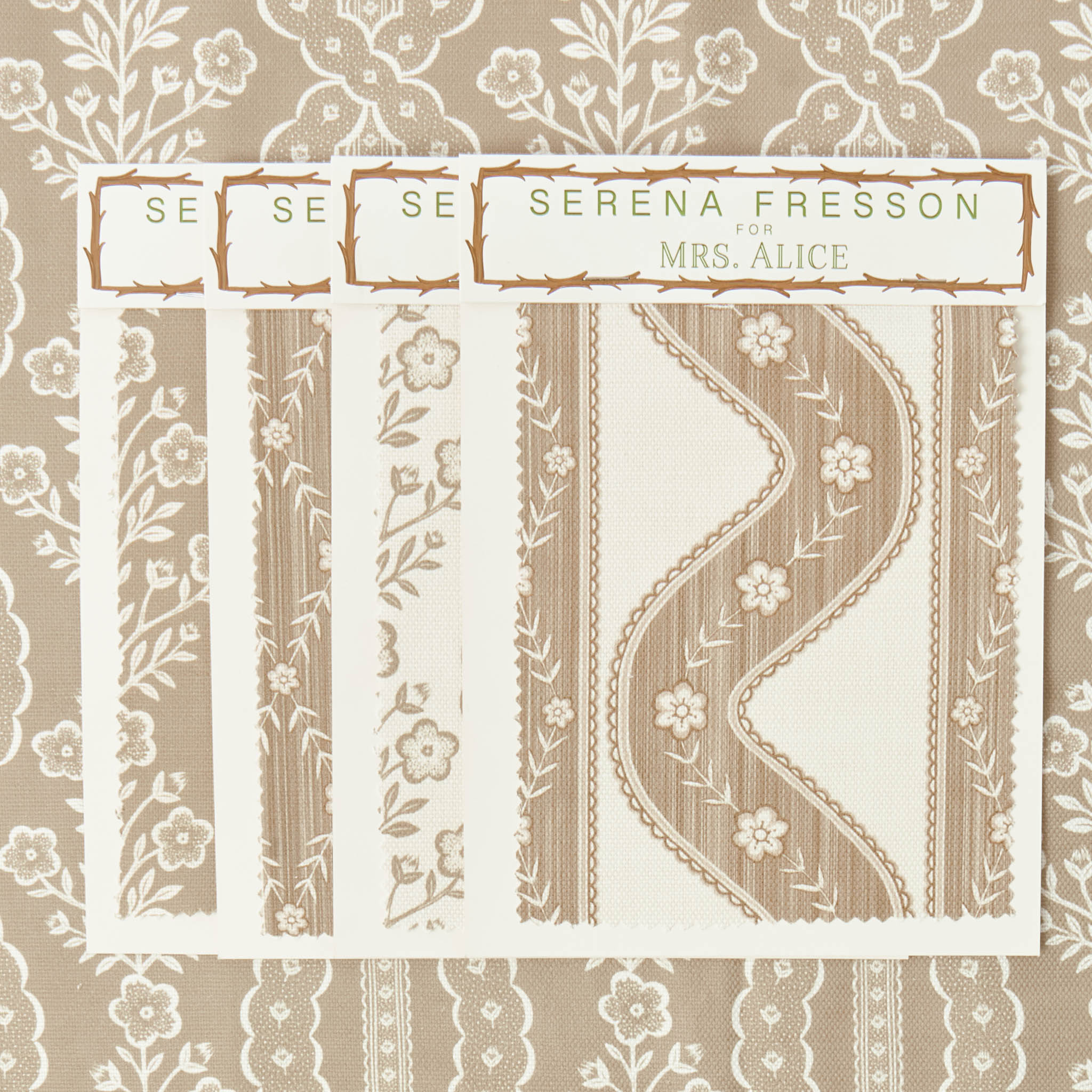 Decorative card with floral patterns and text on a beige background