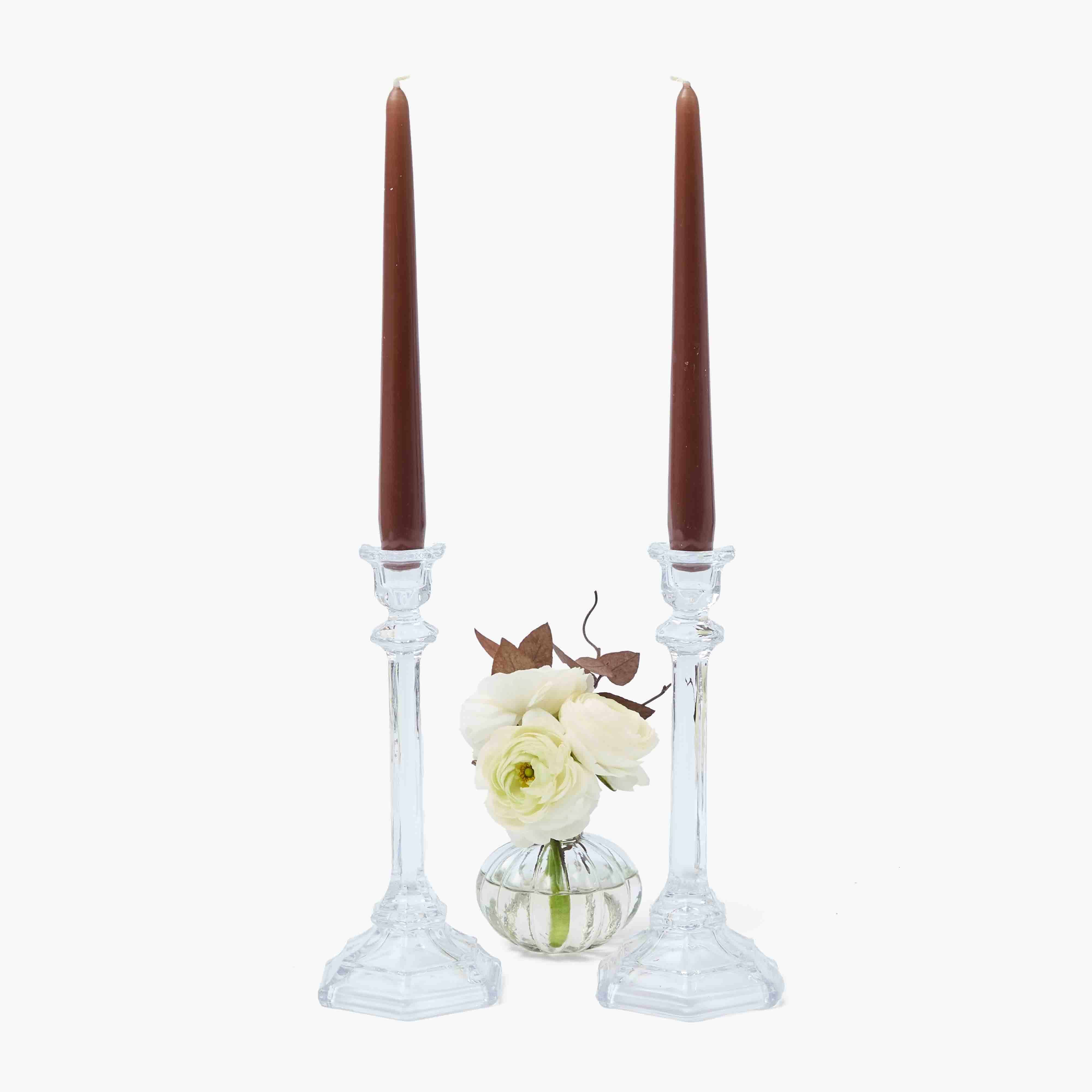 Small Glass Column Candle Holders (Pair)