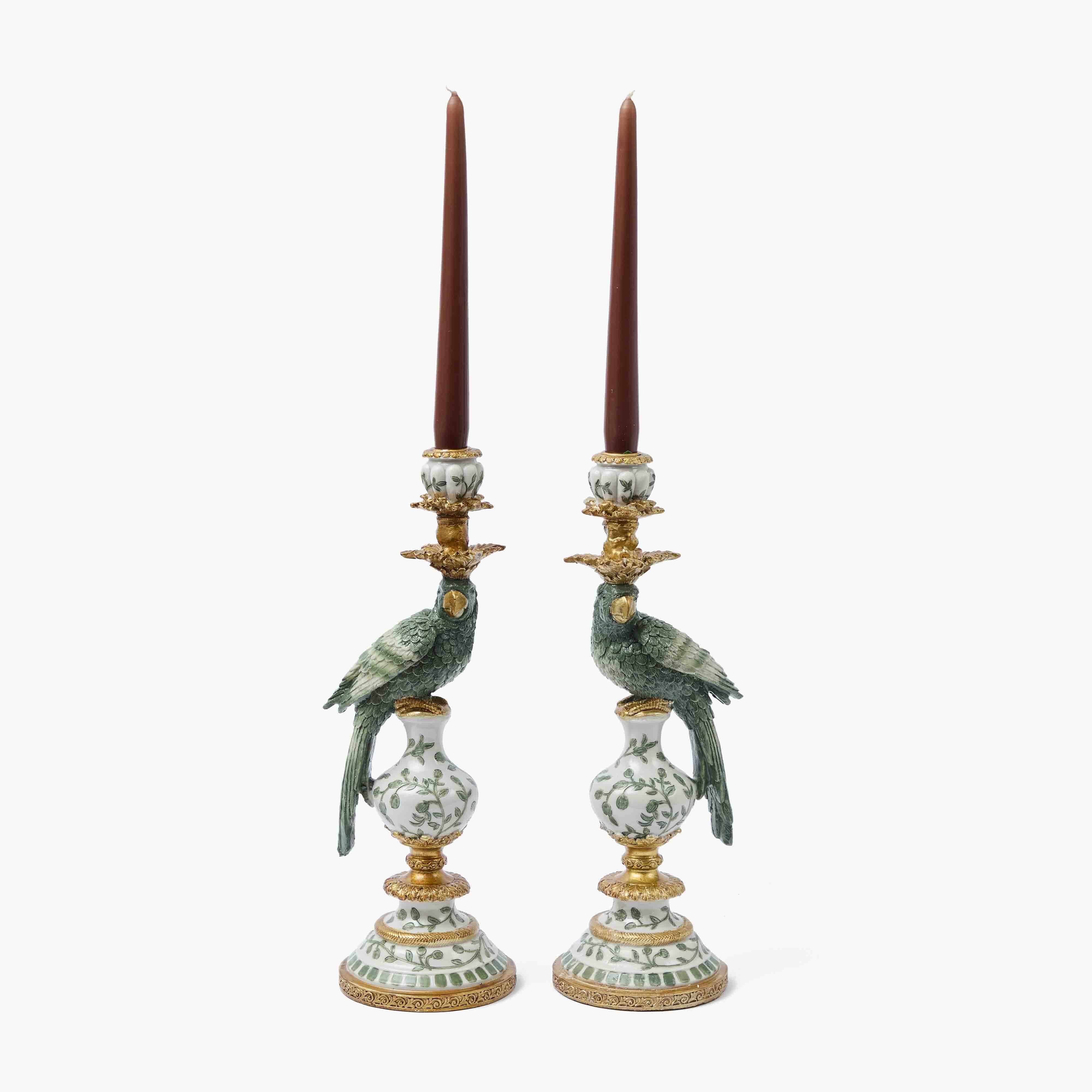Olive Parrot Candle Holders (Pair)
