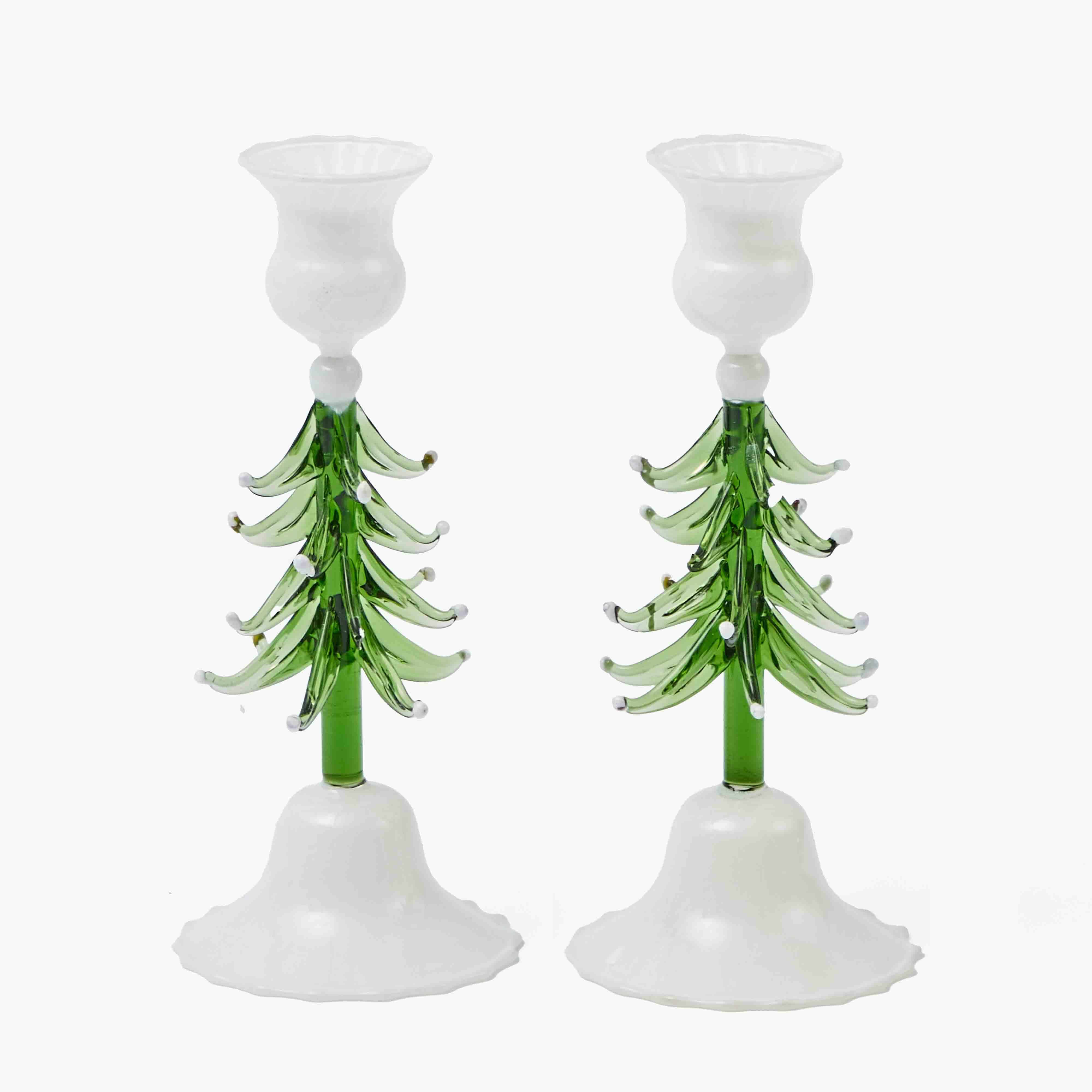 Christmas Tree Glass Candle Holder (Pair)