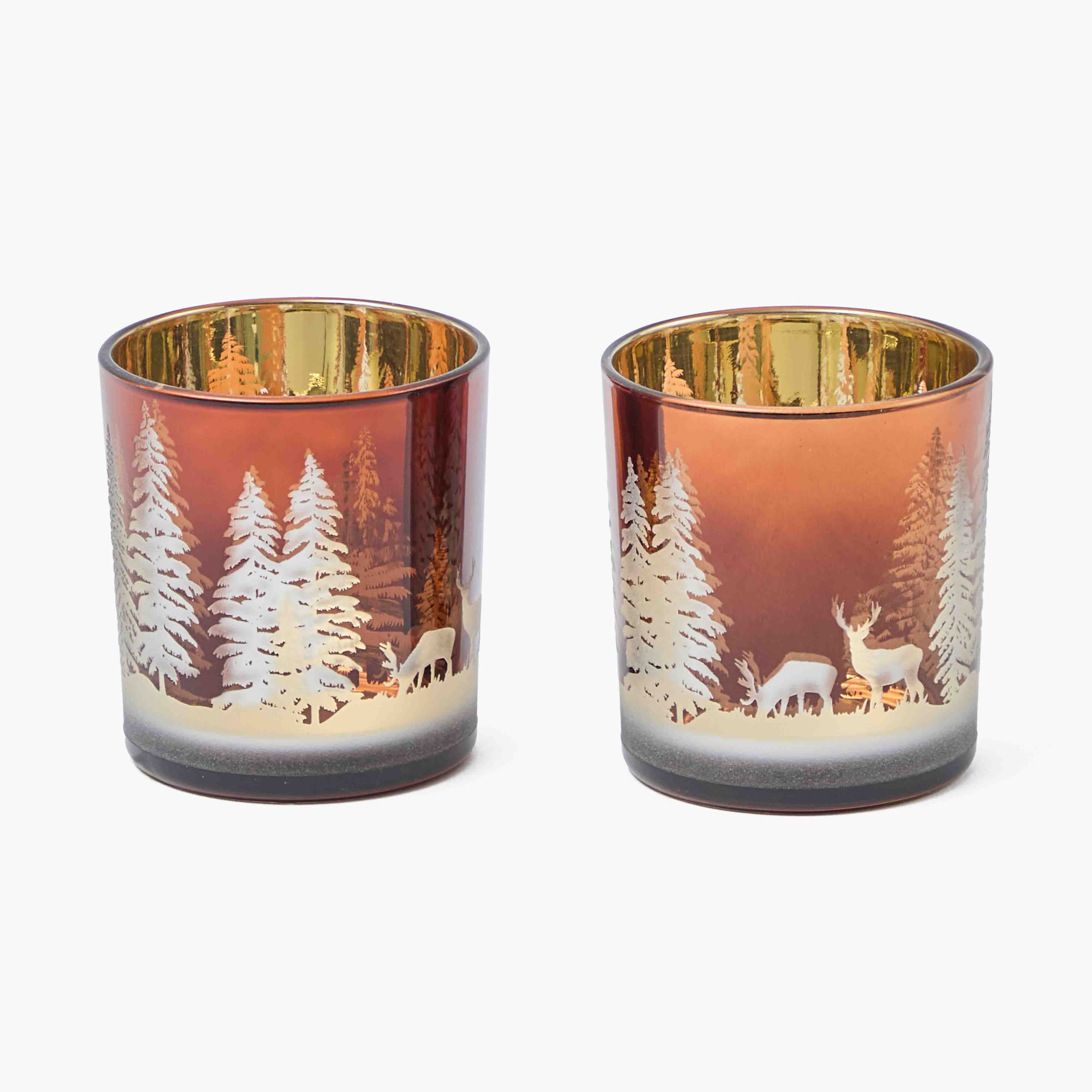 Small Chocolate Alpine Glass Tea Light Holder (Pair)