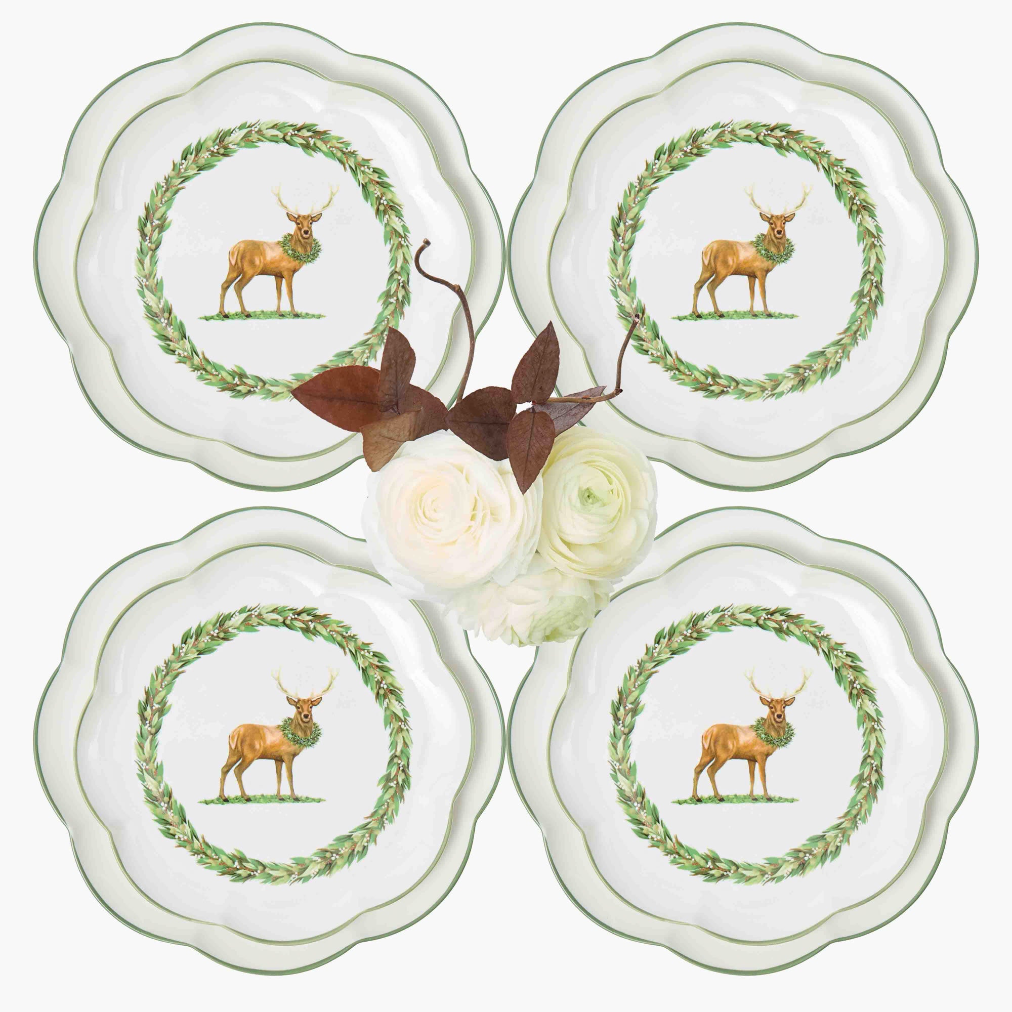 Stag Garland Dinner & Starter Plates (Set of 8)