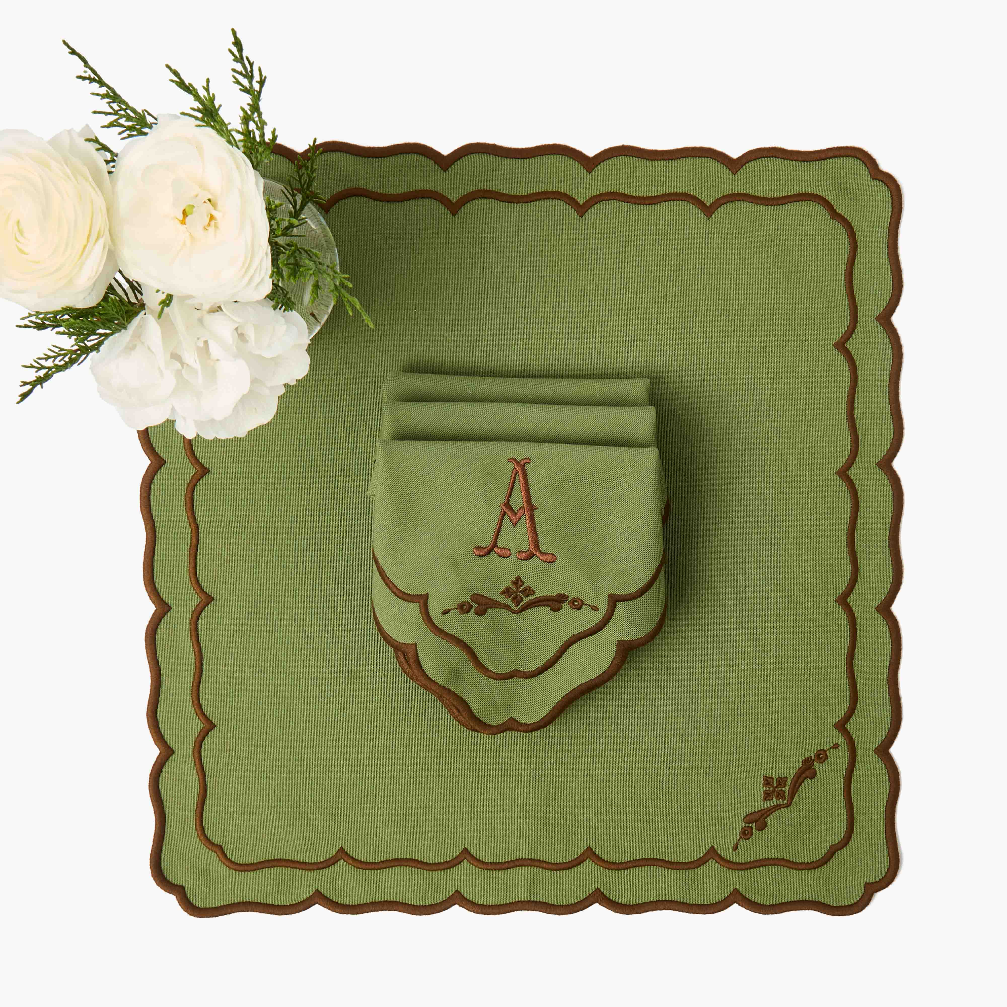 Green & Chocolate Doris Napkins (Set of 4)