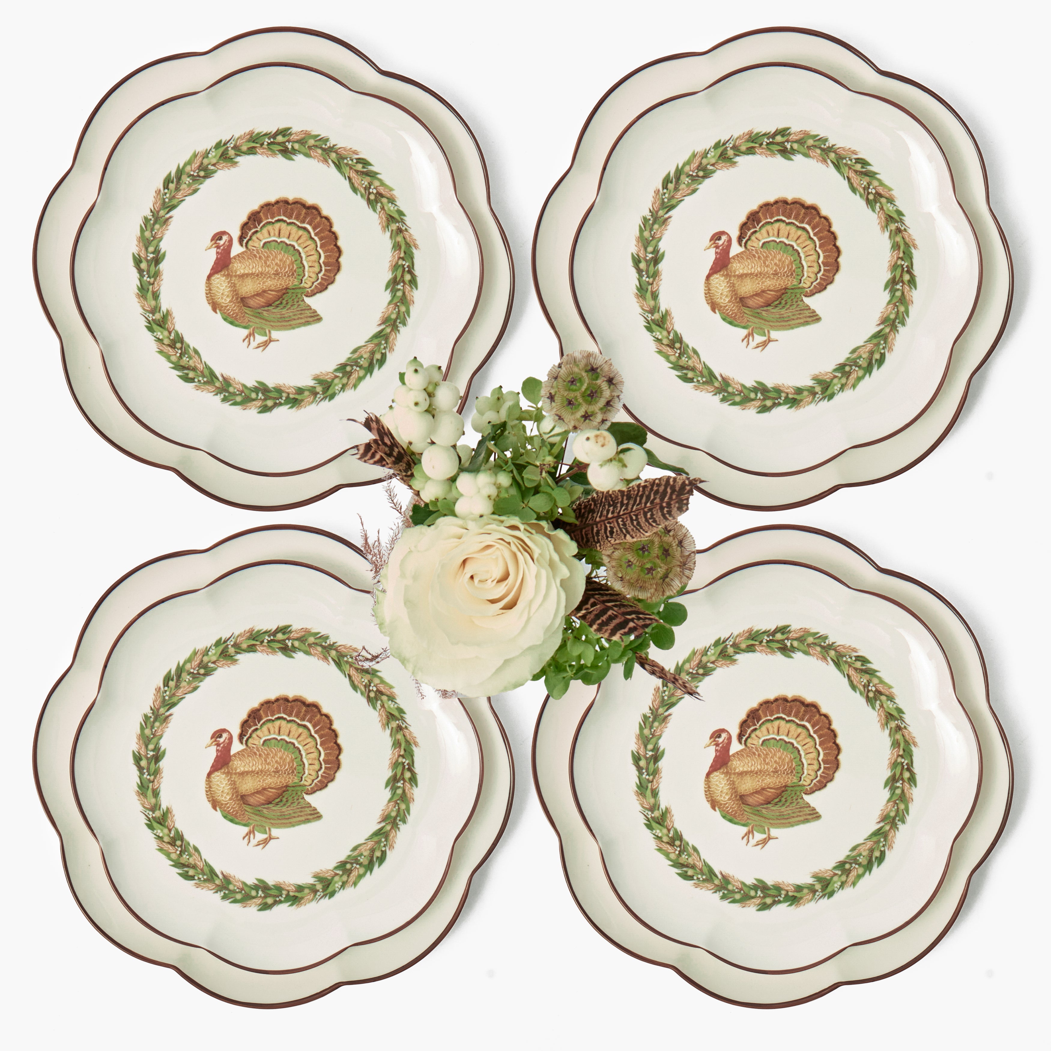 Olive & Brown Turkey Dinner & Starter Plates (Set of 8)