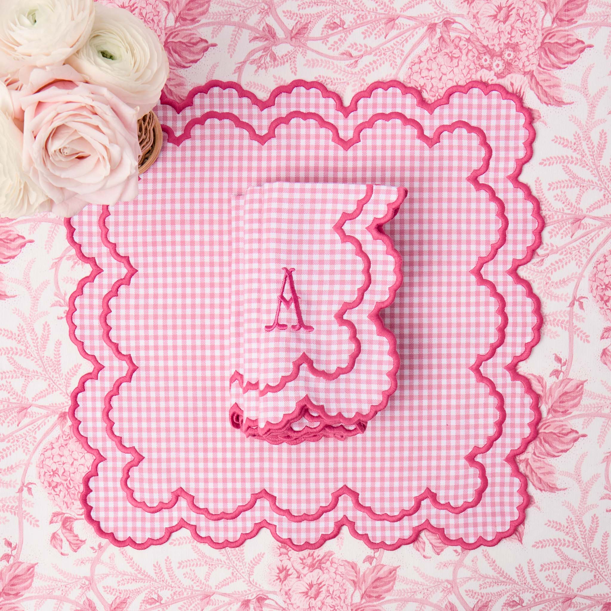 Pink Charlotte Gingham Placemats & Napkins (Set of 4)