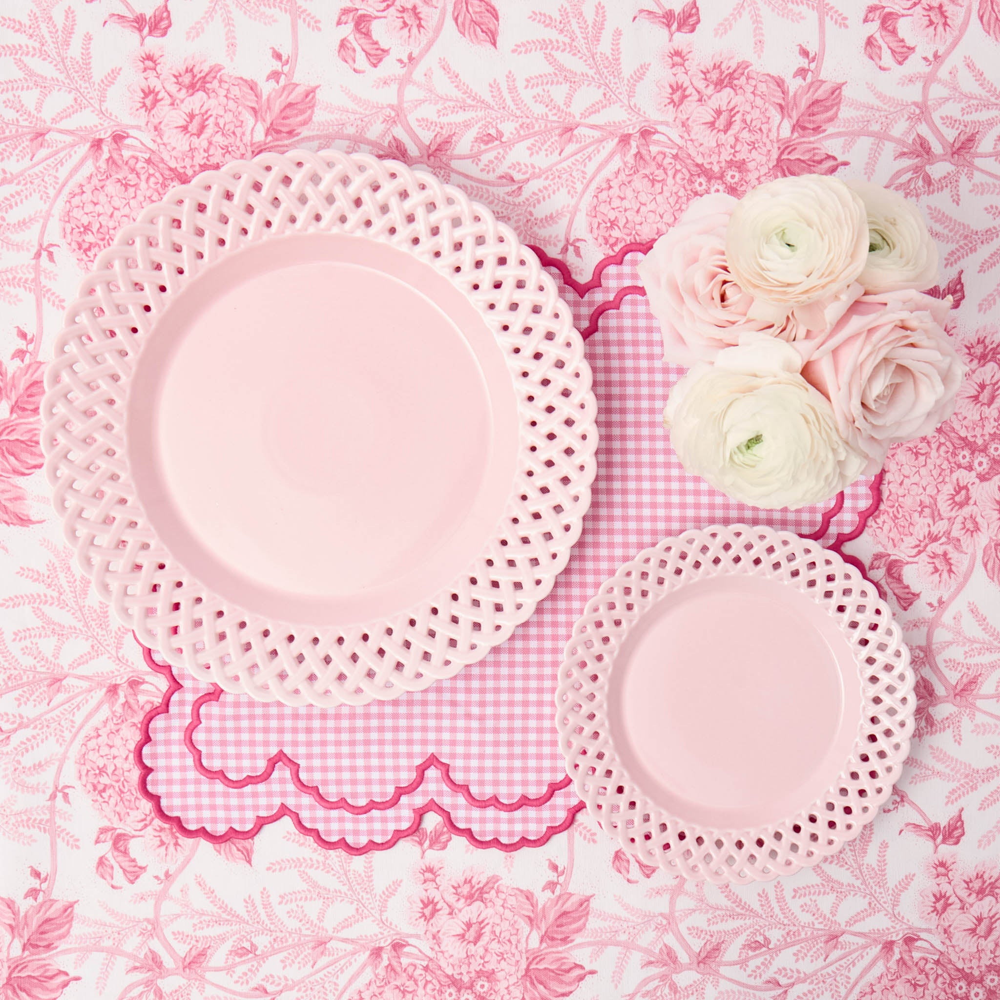 Pink Basketweave Dinner & Starter Plates (Set of 8)
