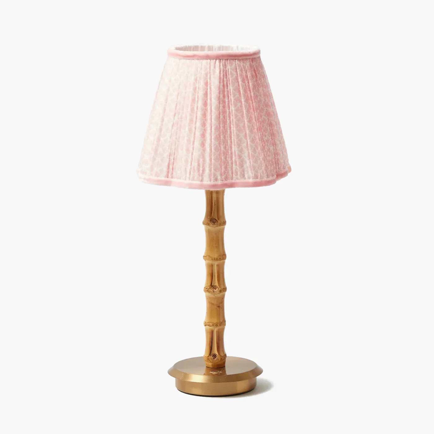 Bamboo Rechargeable Lamp with Pink Lotus Shade (18cm)