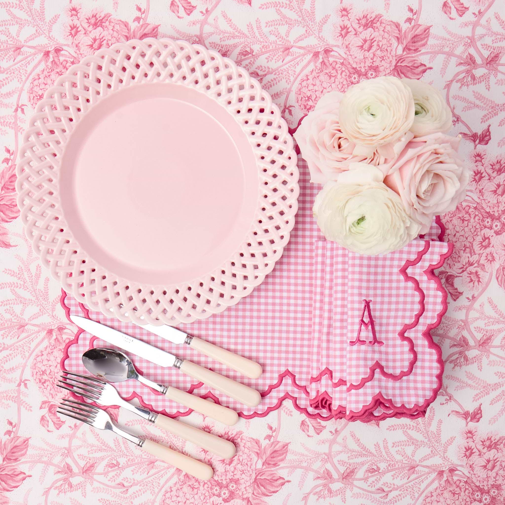 Pink Basketweave Dinner Plates (Set of 4)