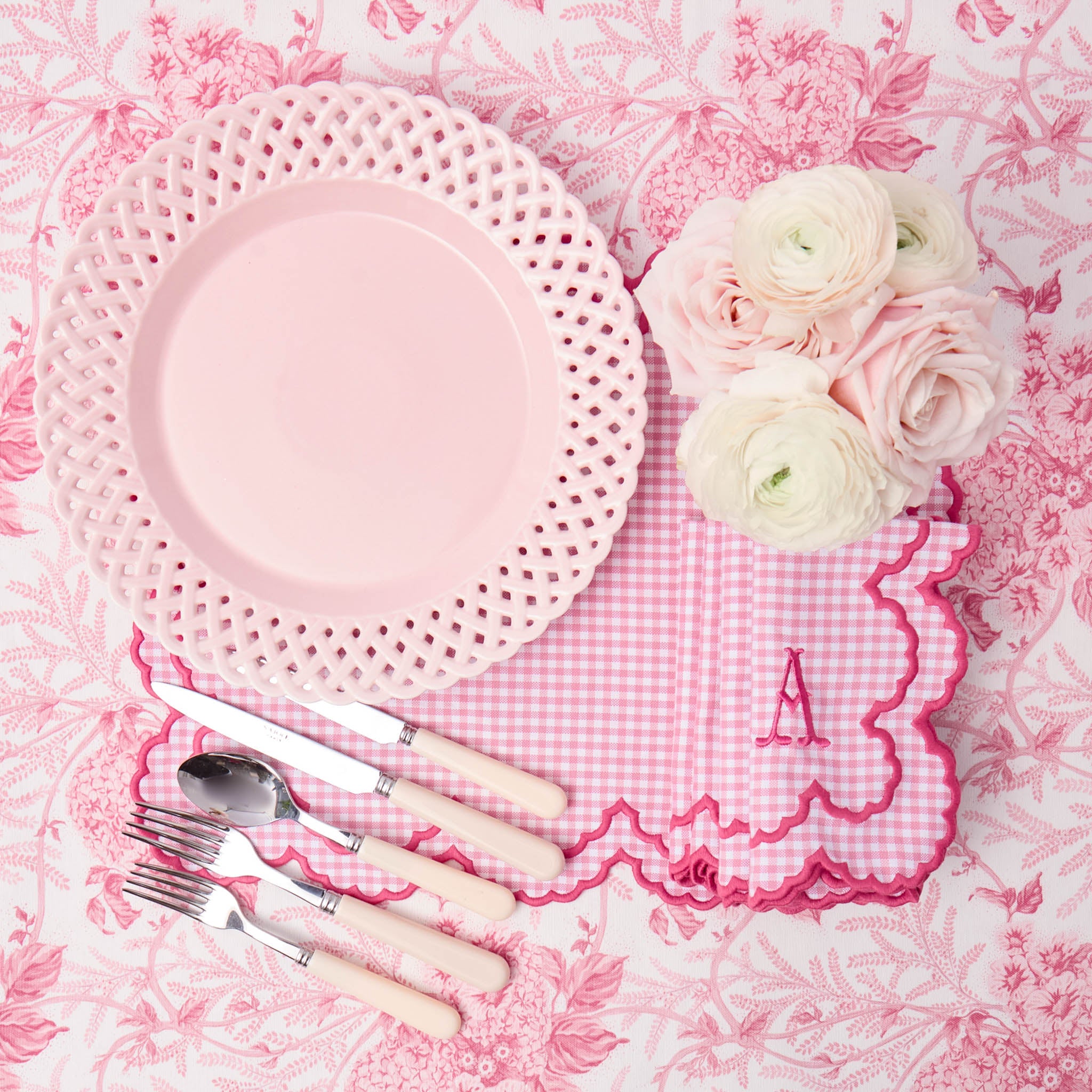 Pink Basketweave Dinner Plates (Set of 4)