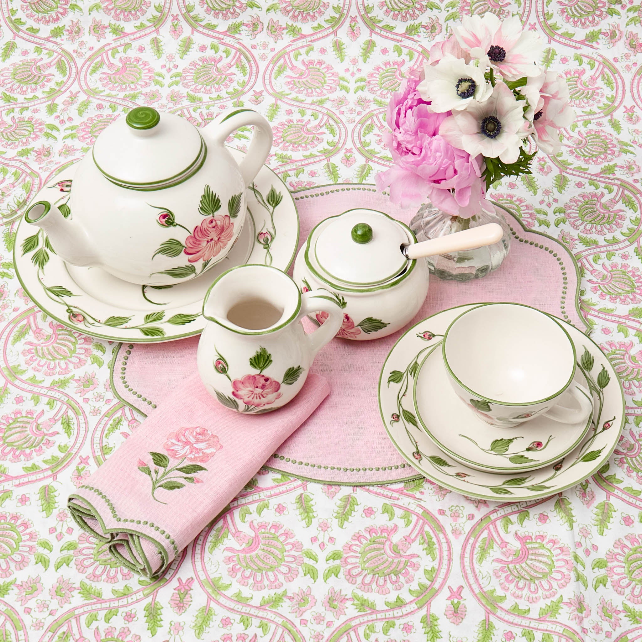 Eloise Pink & Green Linen Placemats (Set of 4)