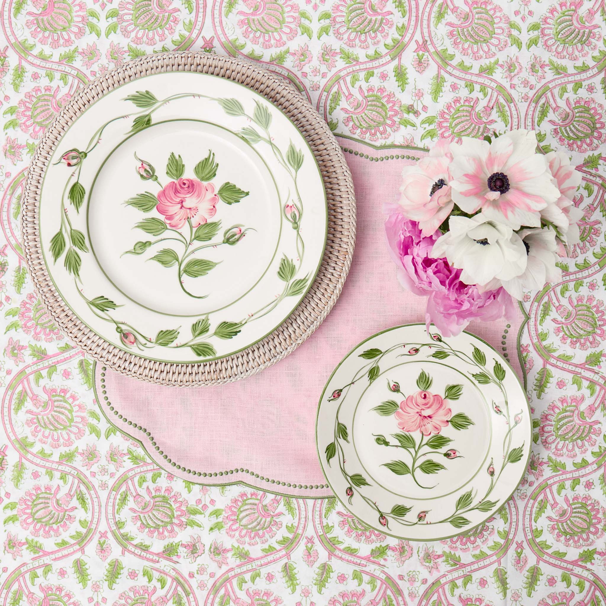 Eloise Pink & Green Linen Placemats (Set of 4)