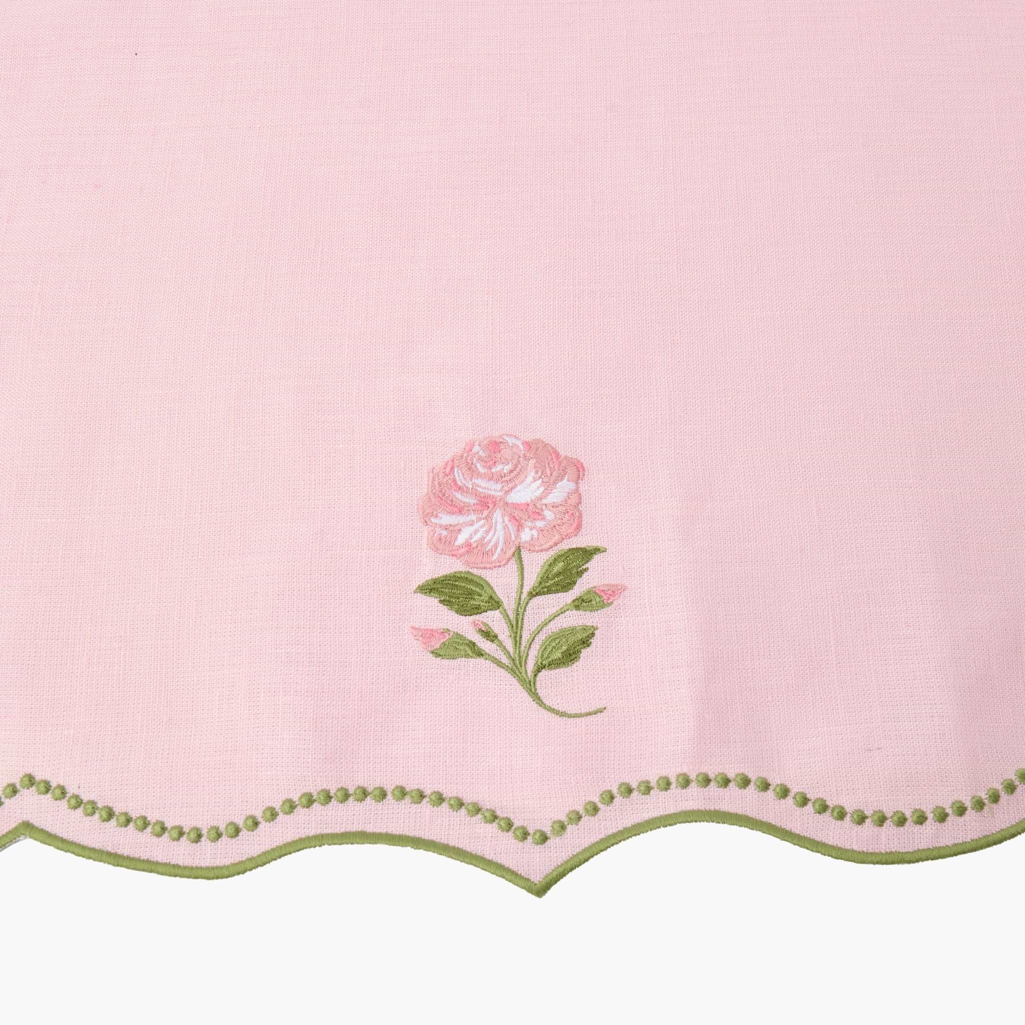 Pink Rose Embroidered Linen Napkins (Set of 4)