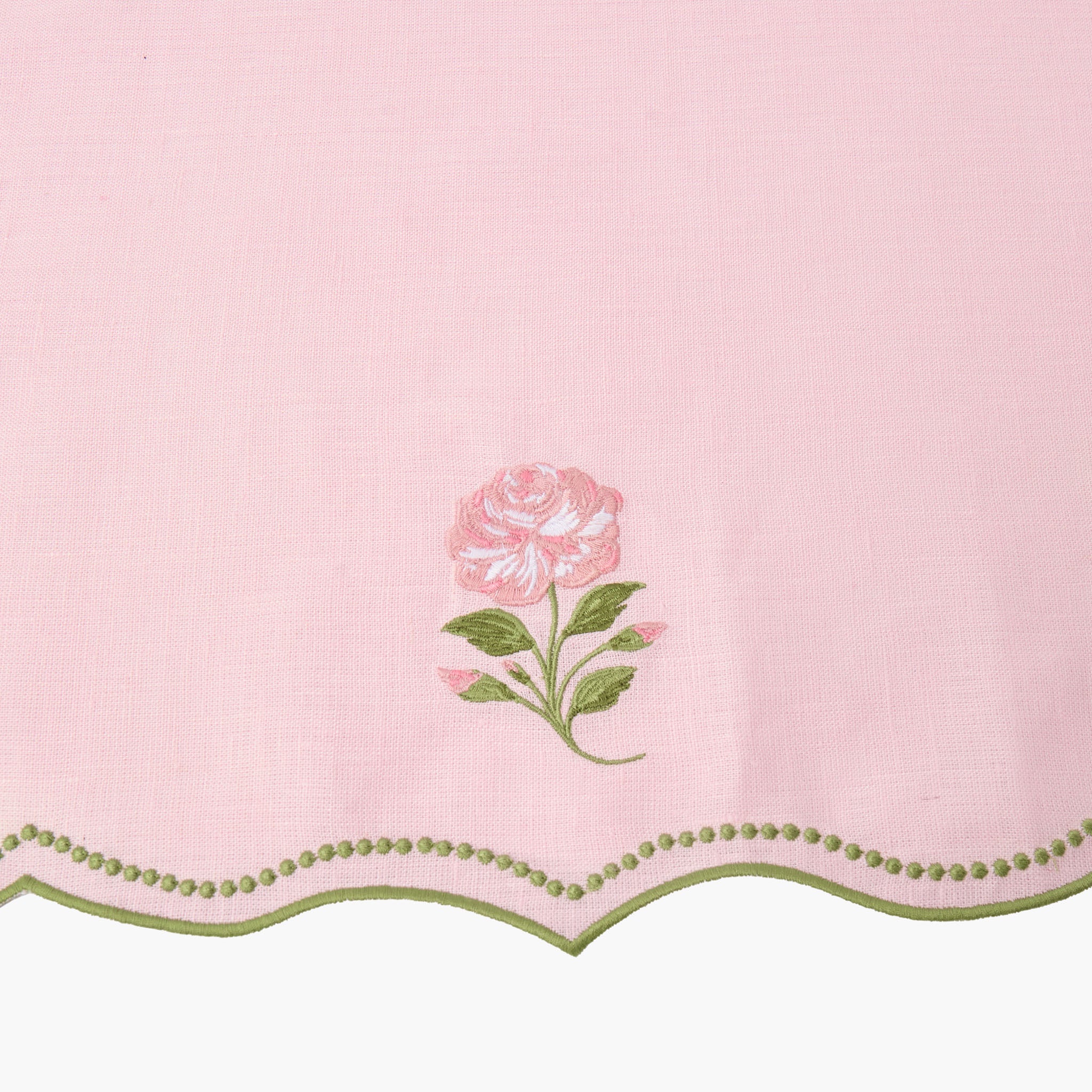 Pink Rose Embroidered Linen Napkins (Set of 4)