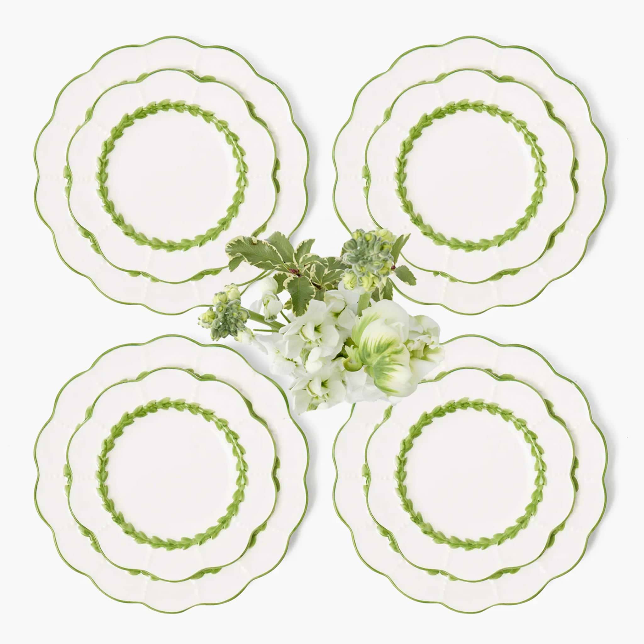 Green Laurel Dinner & Starter Plates (Set of 8)