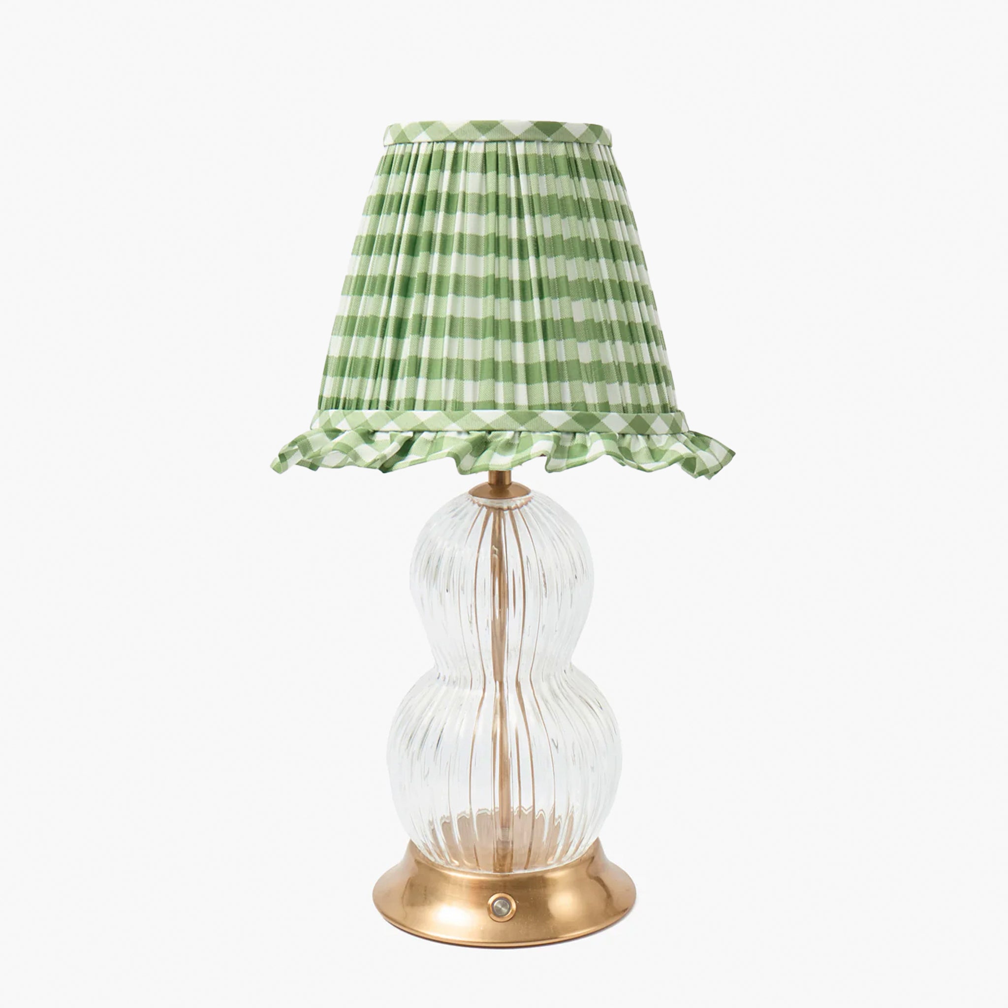Glass Bardot Rechargeable Lamp with Olive Gingham Ruffle Shade (18cm)