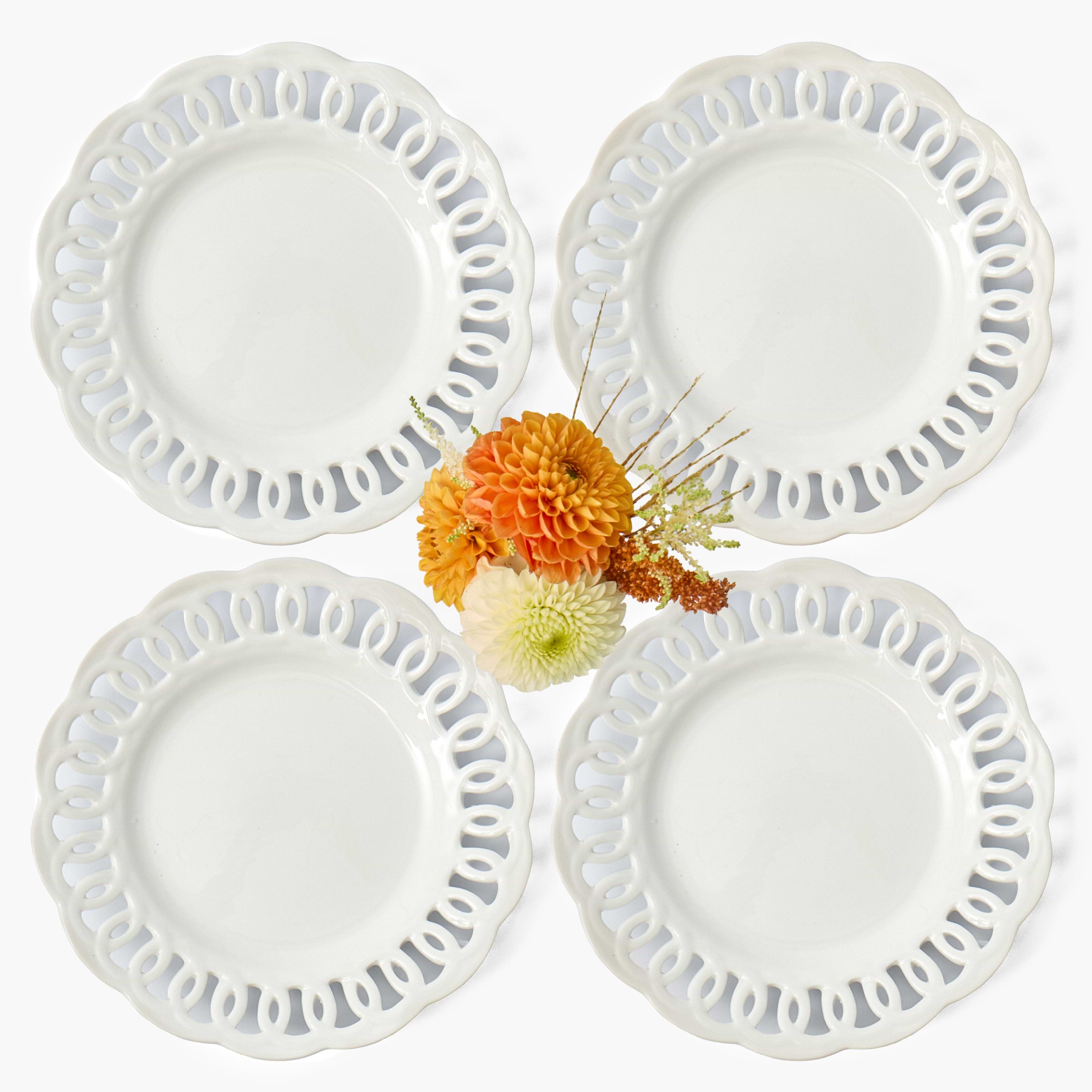 White Lace Dinner Plates (Set of 4)