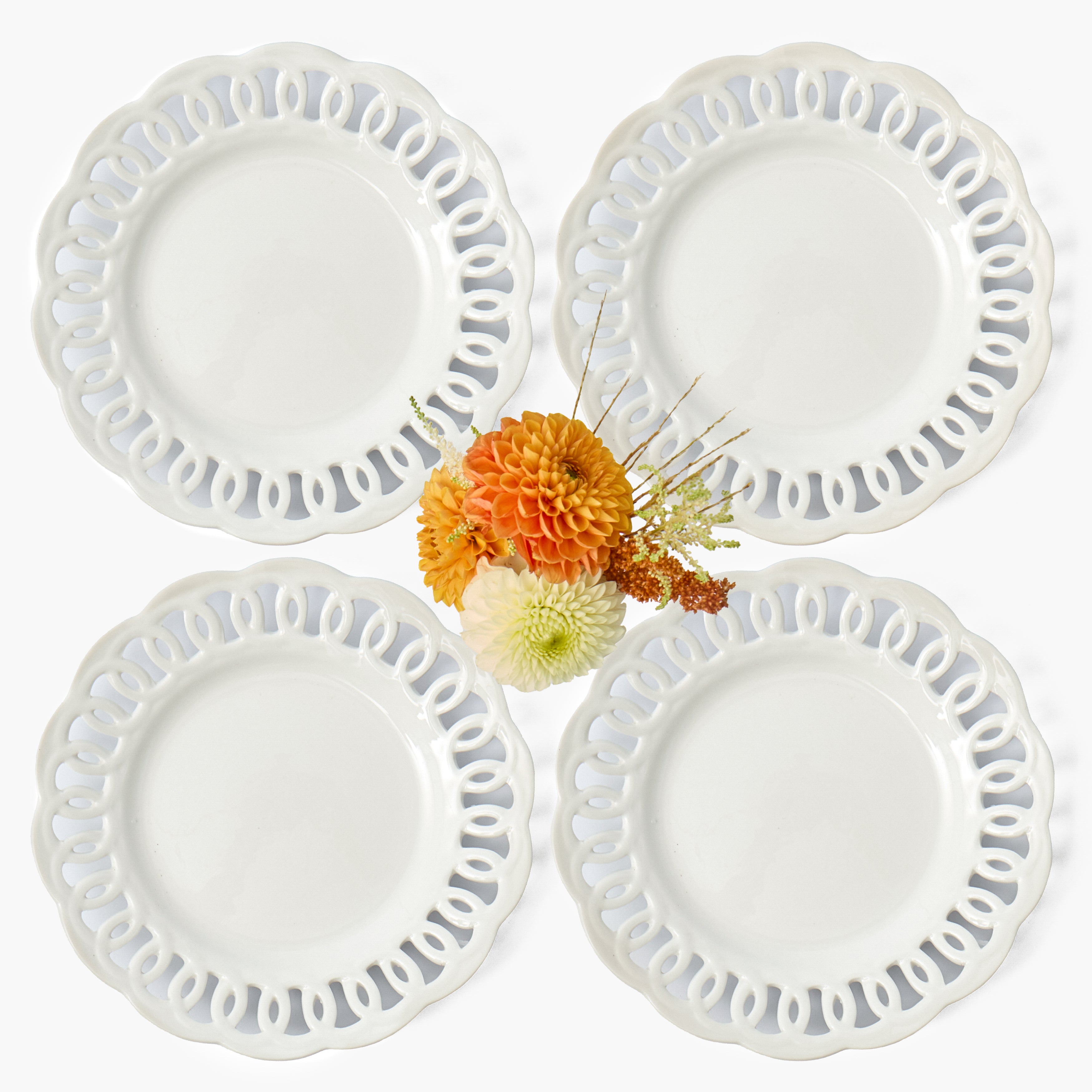 White Lace Dinner Plates (Set of 4)