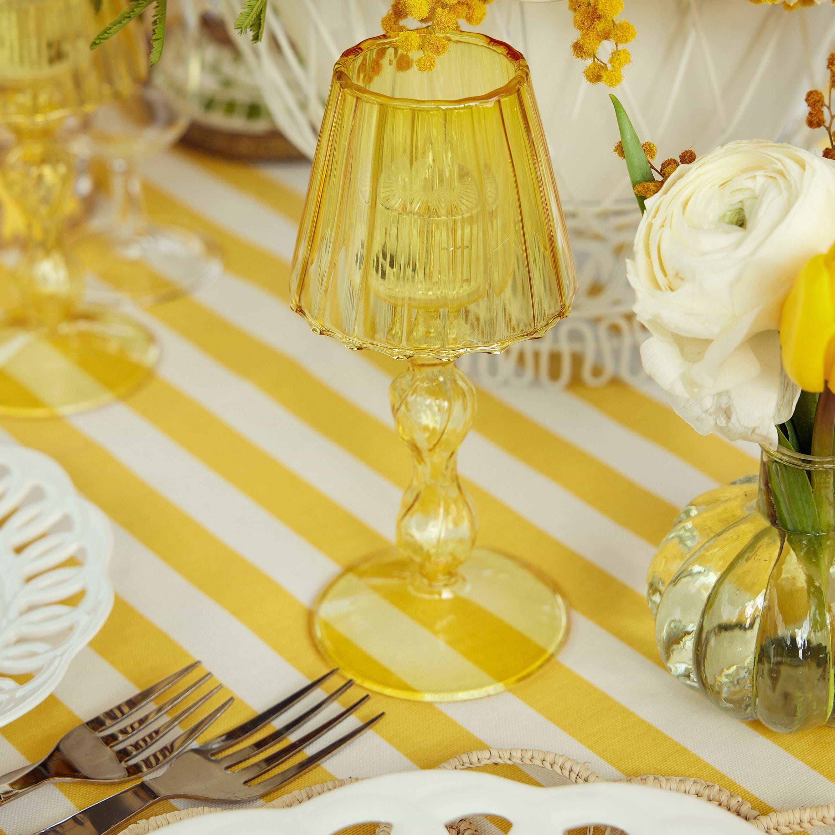 Yellow Glass Lantern Tea Light Holder (Pair) - 18cm - Mrs. Alice