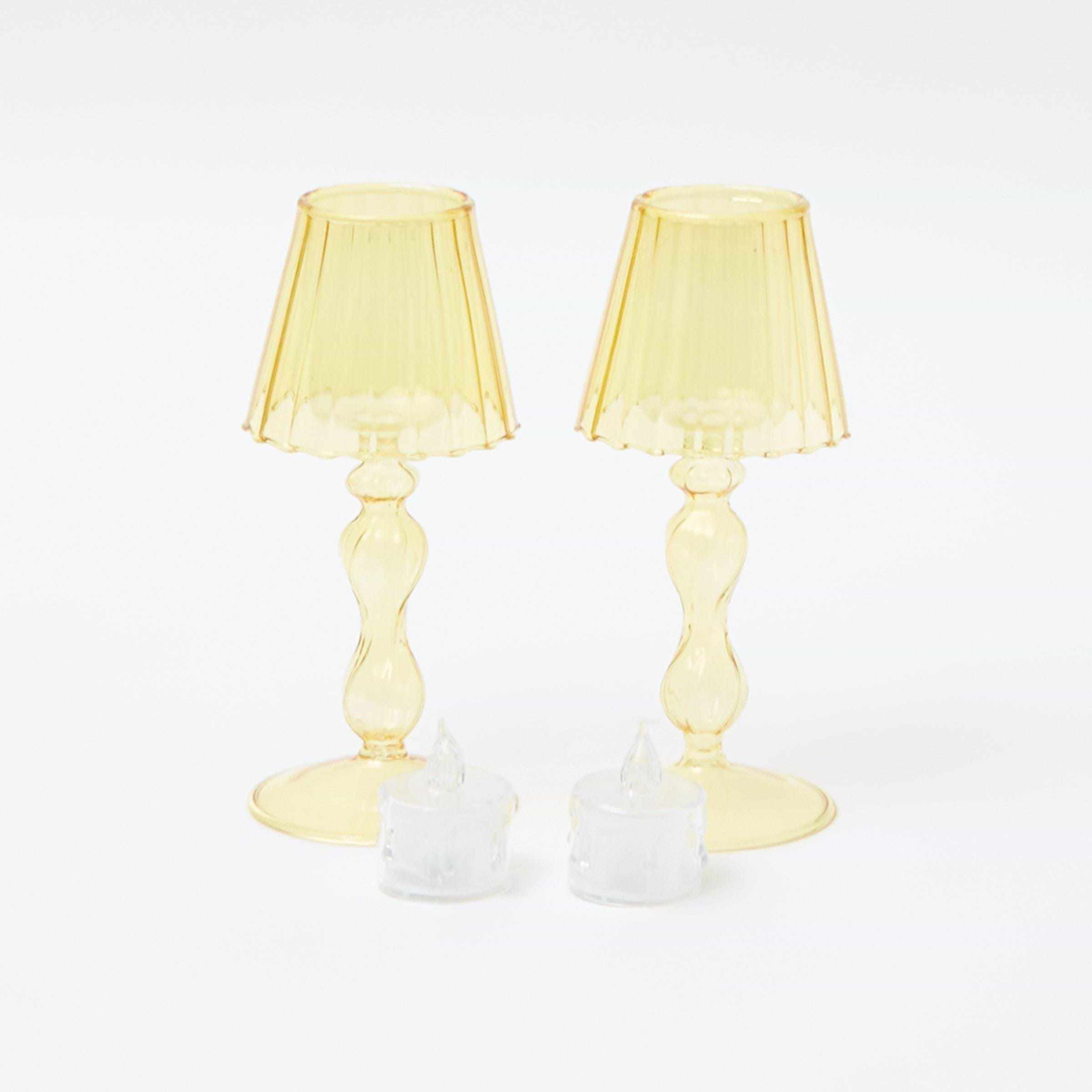 Yellow Glass Lantern Tea Light Holder (Pair) - 18cm - Mrs. Alice