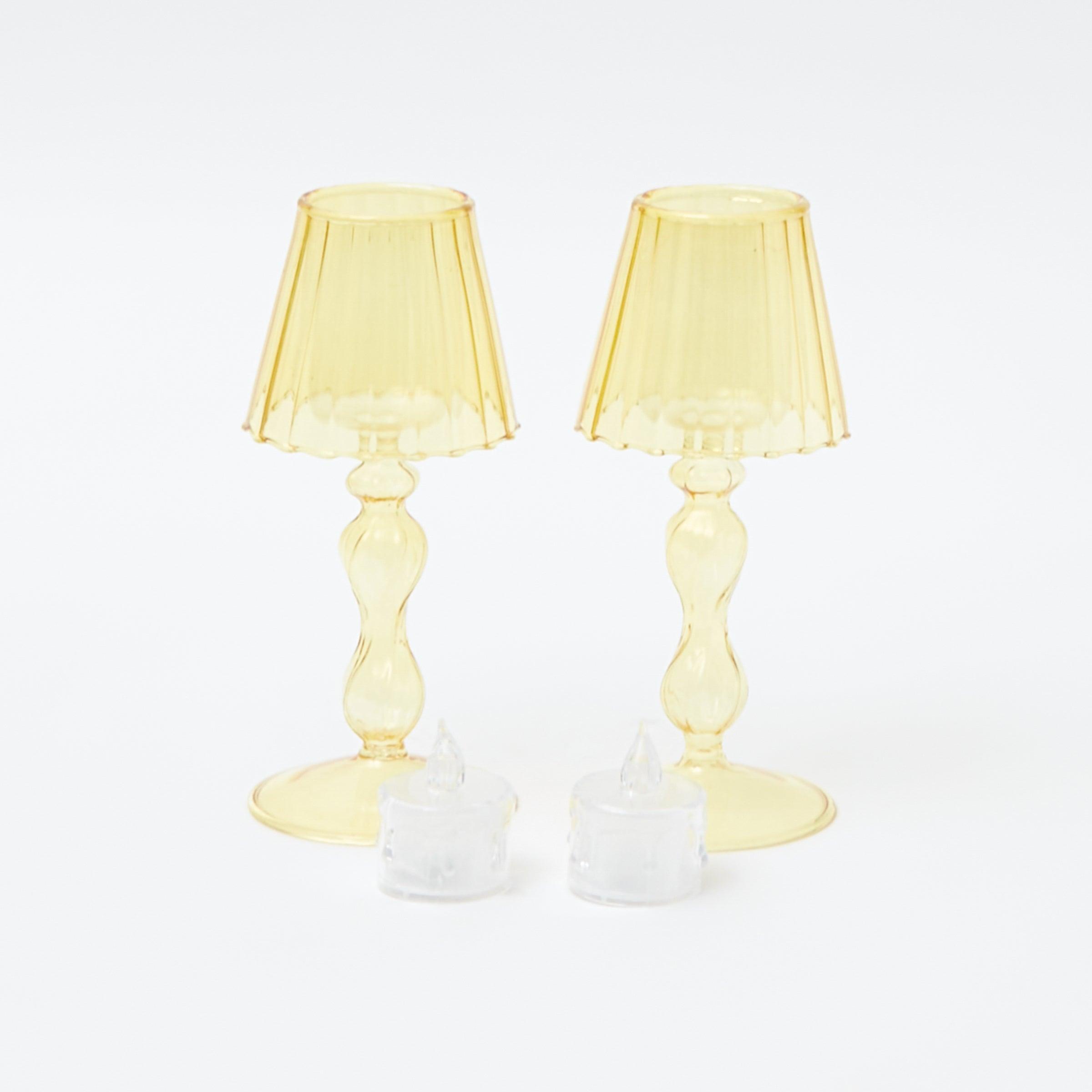 Yellow Glass Lantern Tea Light Holder (Pair) - 18cm - Mrs. Alice
