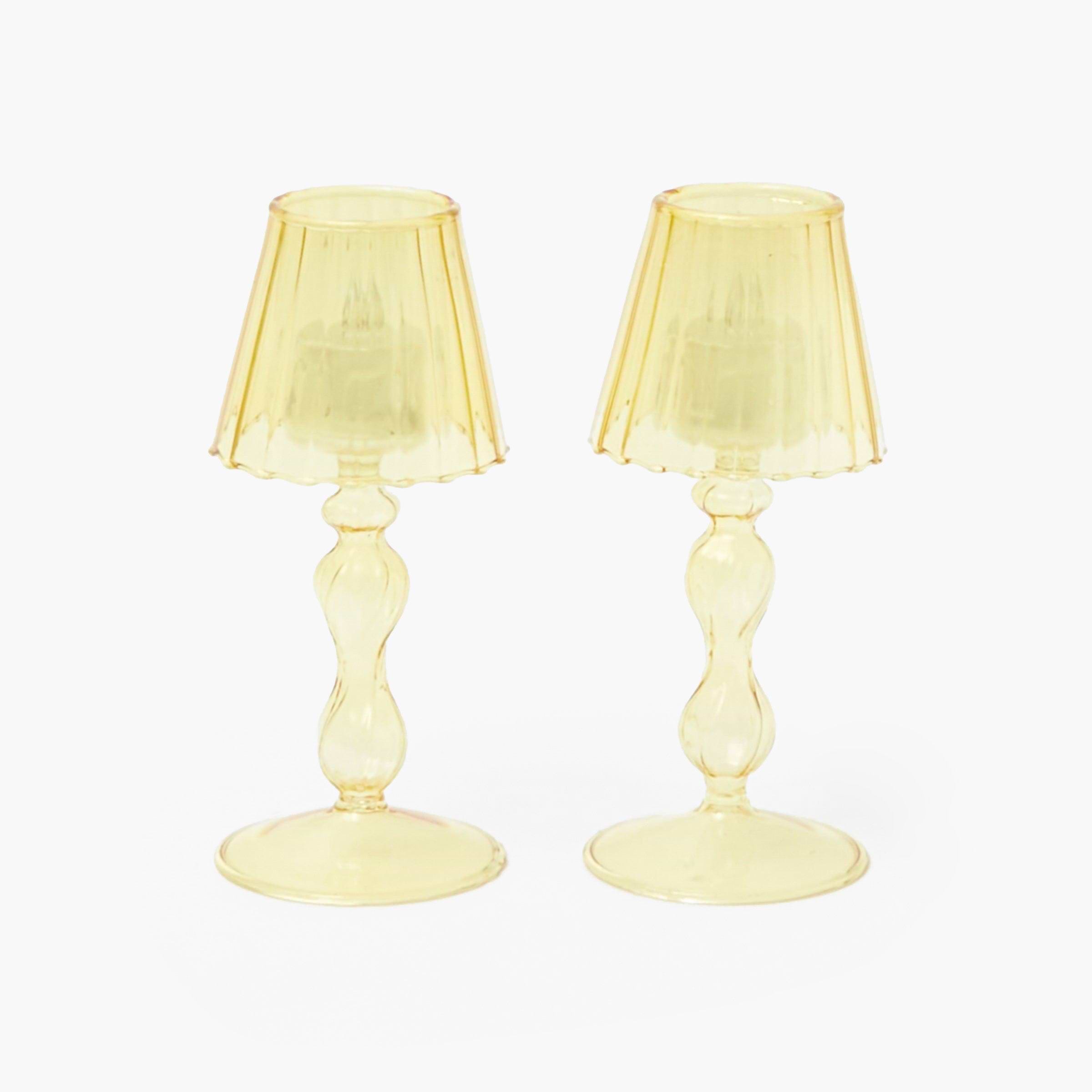 Yellow Glass Lantern Tea Light Holder (Pair) - 18cm