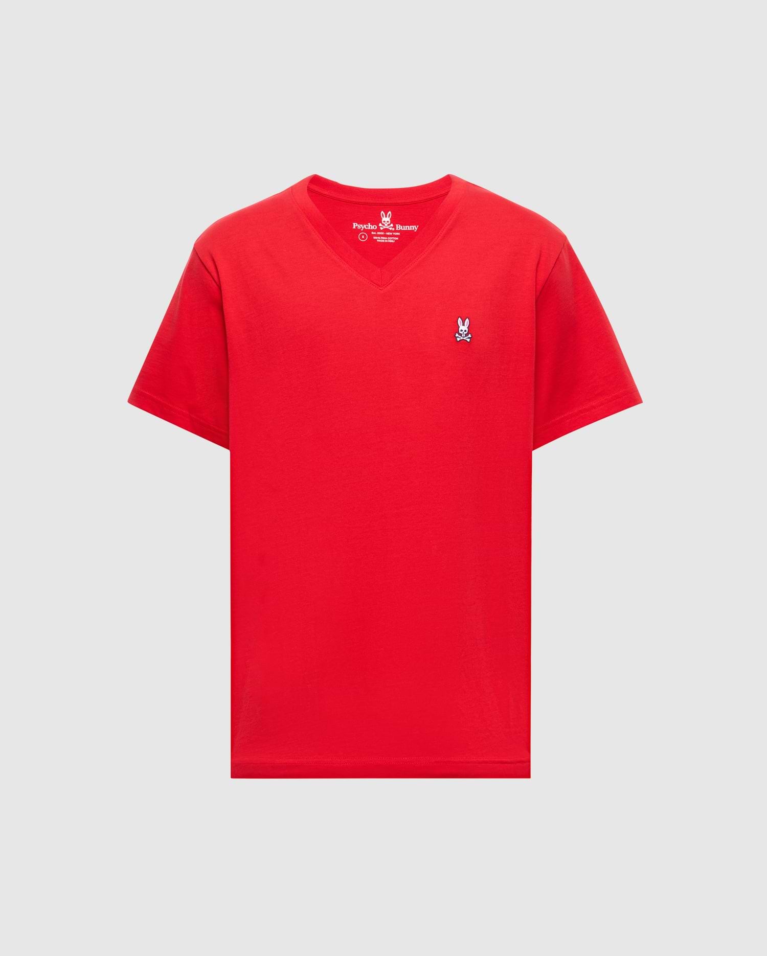 MENS RED CLASSIC V NECK TEE | PSYCHO BUNNY