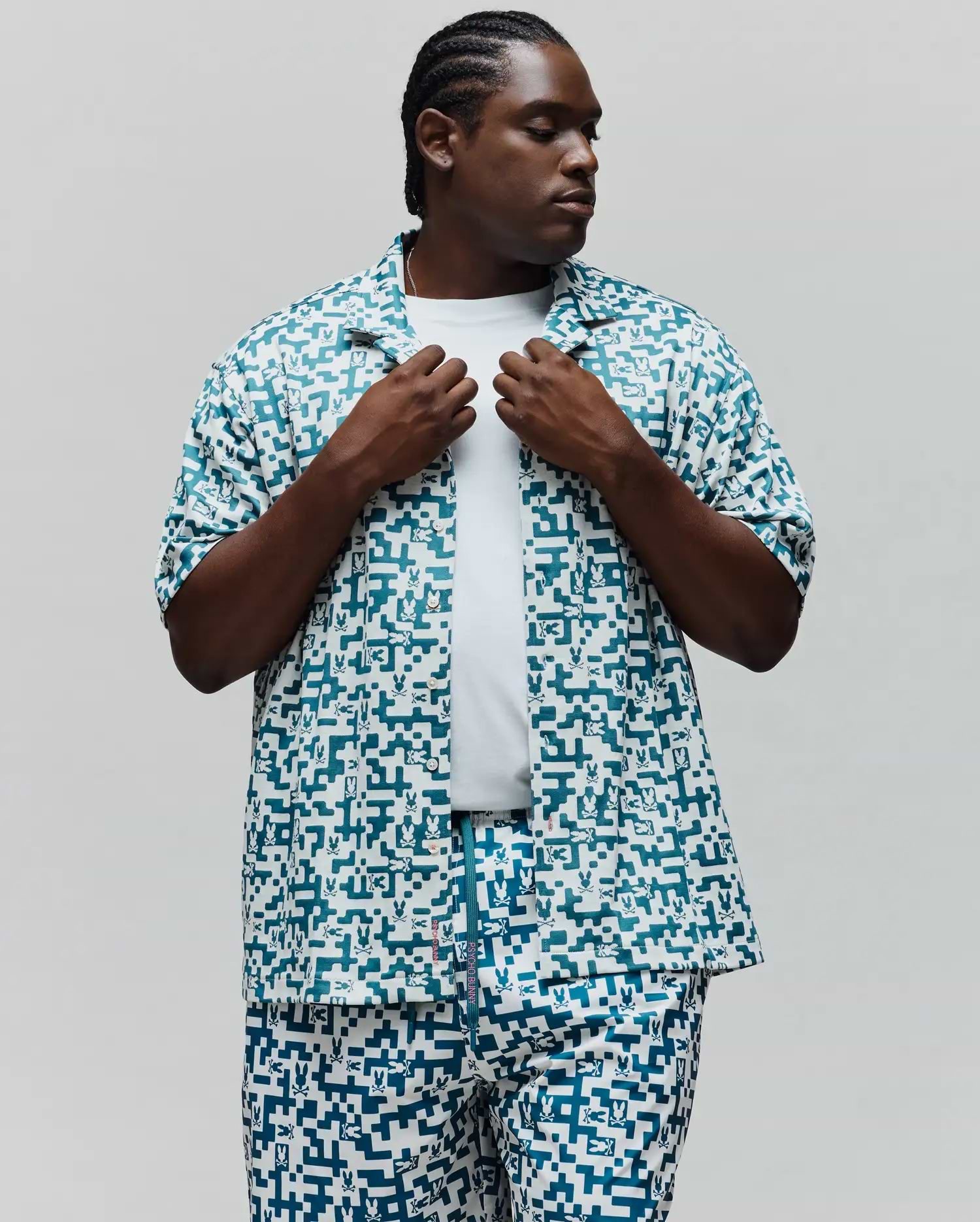 Men's Big and Tall Josh Jacquard Shirt in Blue | Psycho Bunny