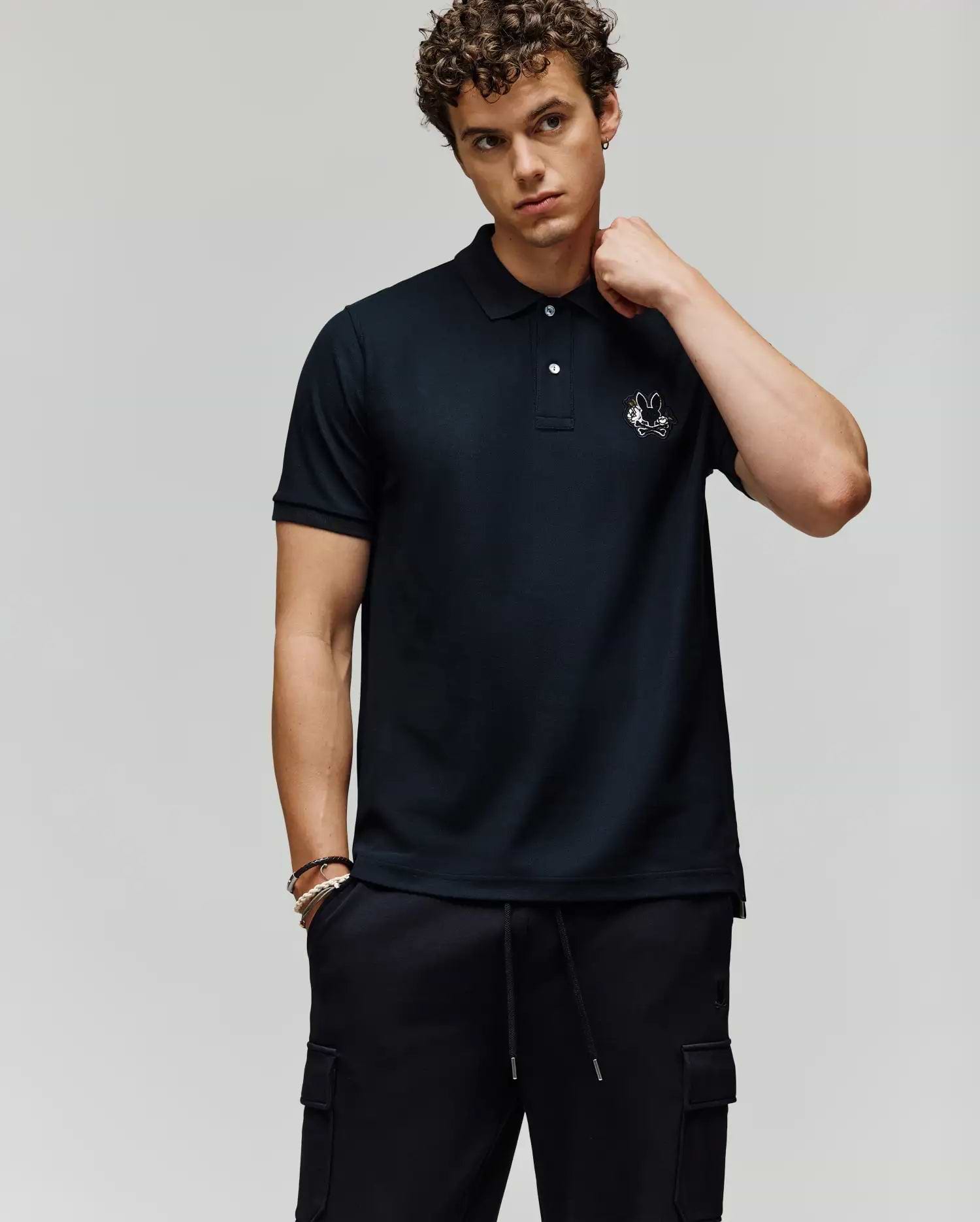 Men's Auguste Pique Polo Shirt in Black | Psycho Bunny