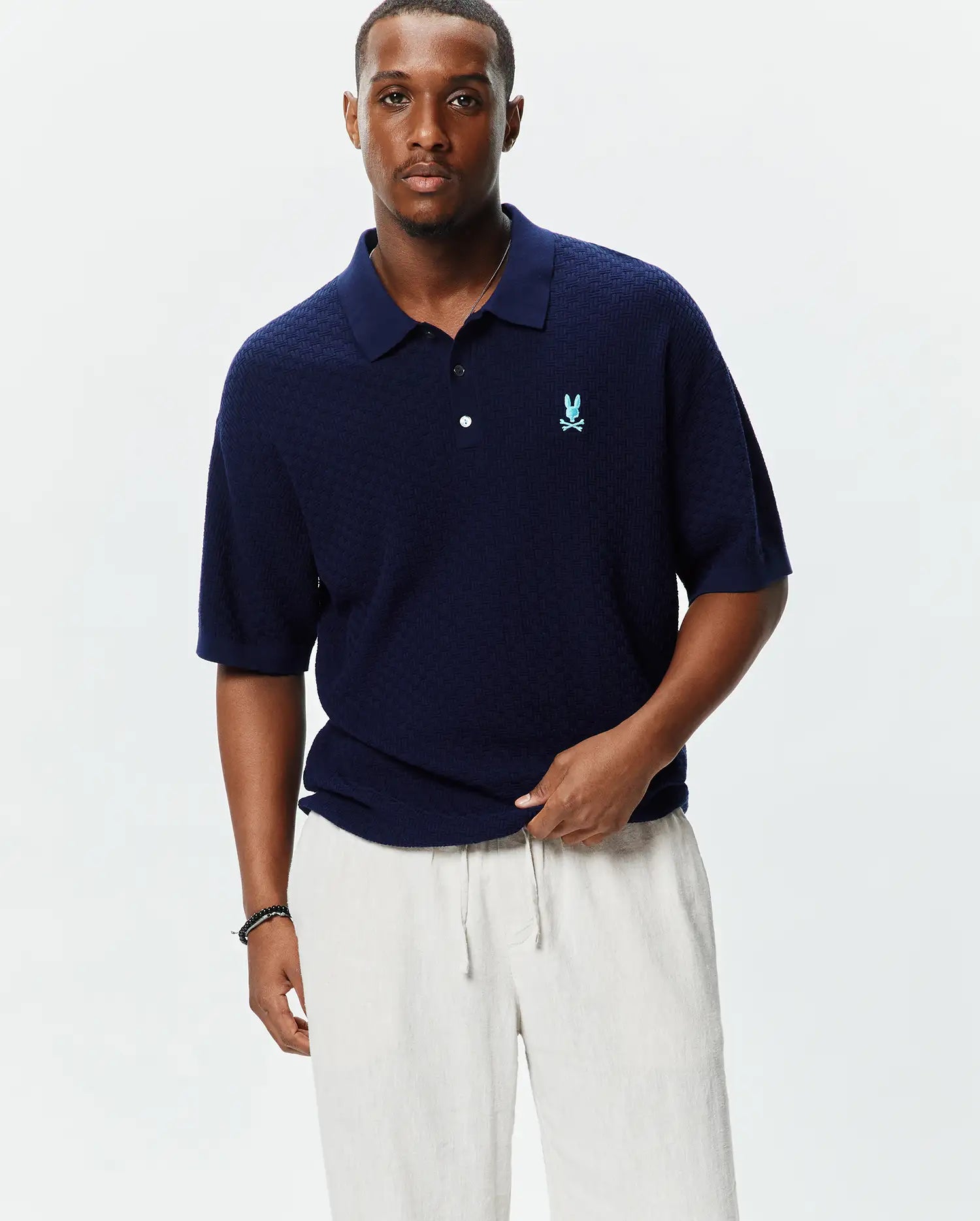 Men's Jace Oversized Knit Polo in Navy | Psycho Bunny