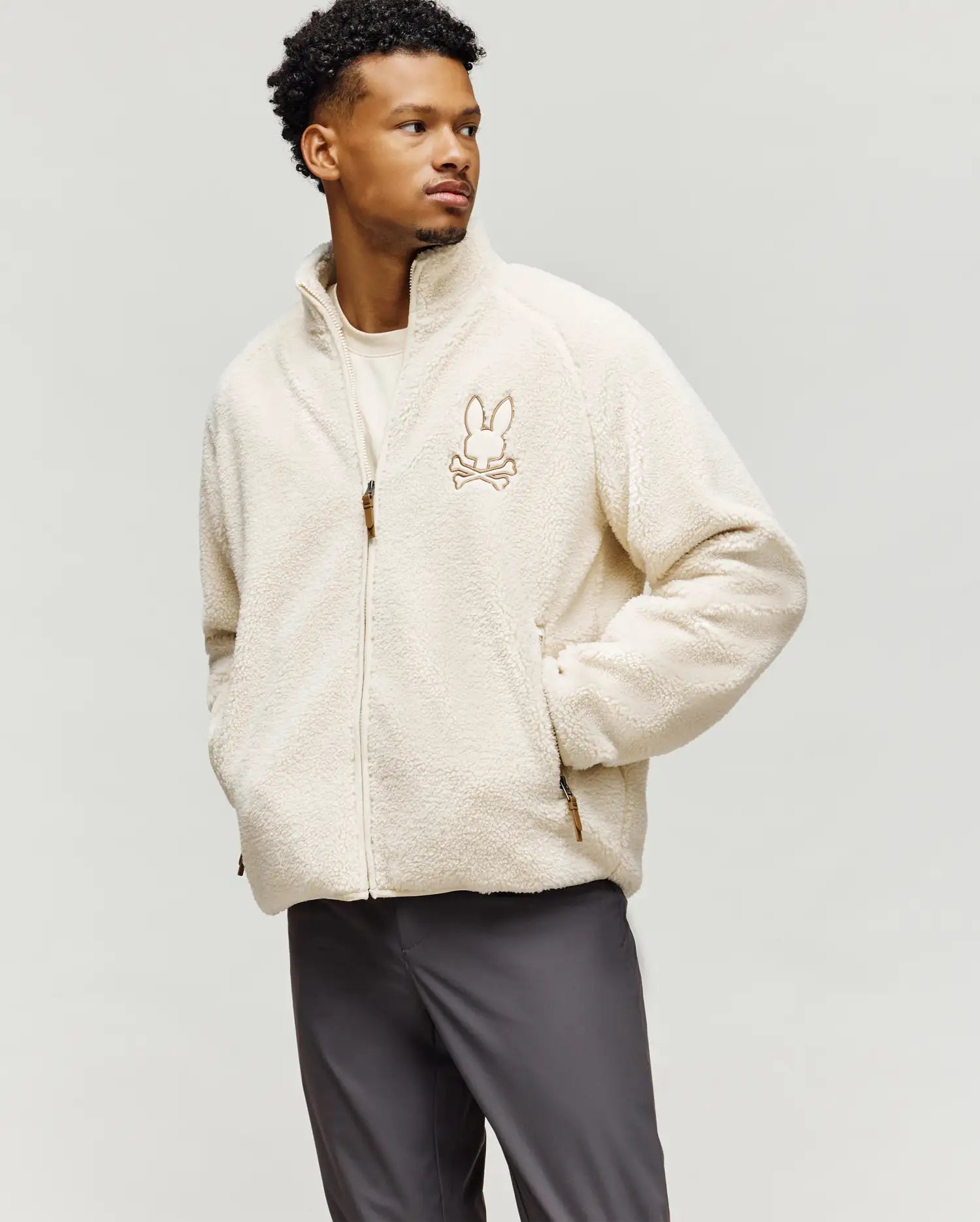 【新品未使用】Psycho Bunny ジップアップ ジャケット ベージュ Men's Riley Sherpa Full Zip in White | Psycho Bunny