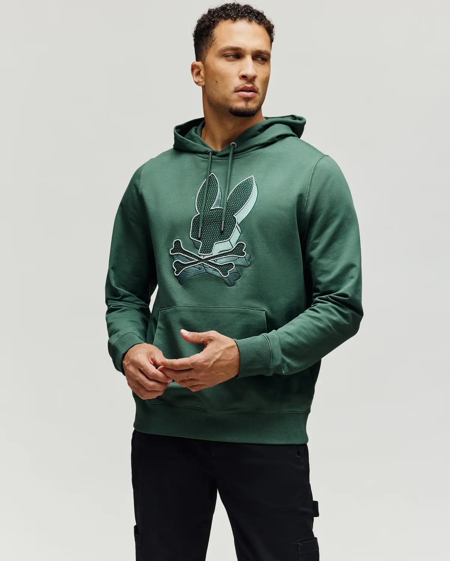 Men's Zal 3d Studded Bunny Hoodie in Green | Psycho Bunny