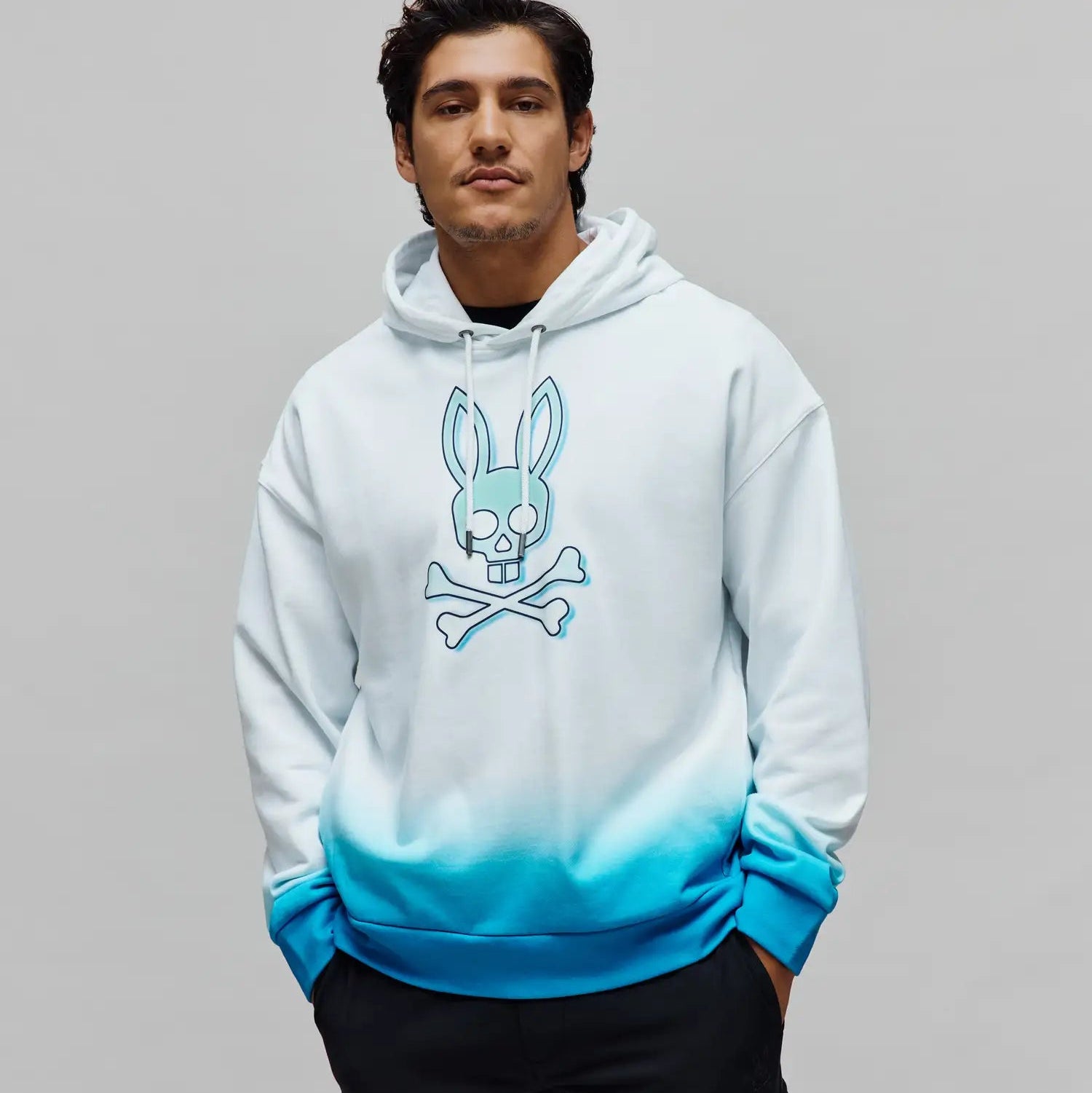 Men's Dax Oversized Hoodie in White & Blue | Psycho Bunny