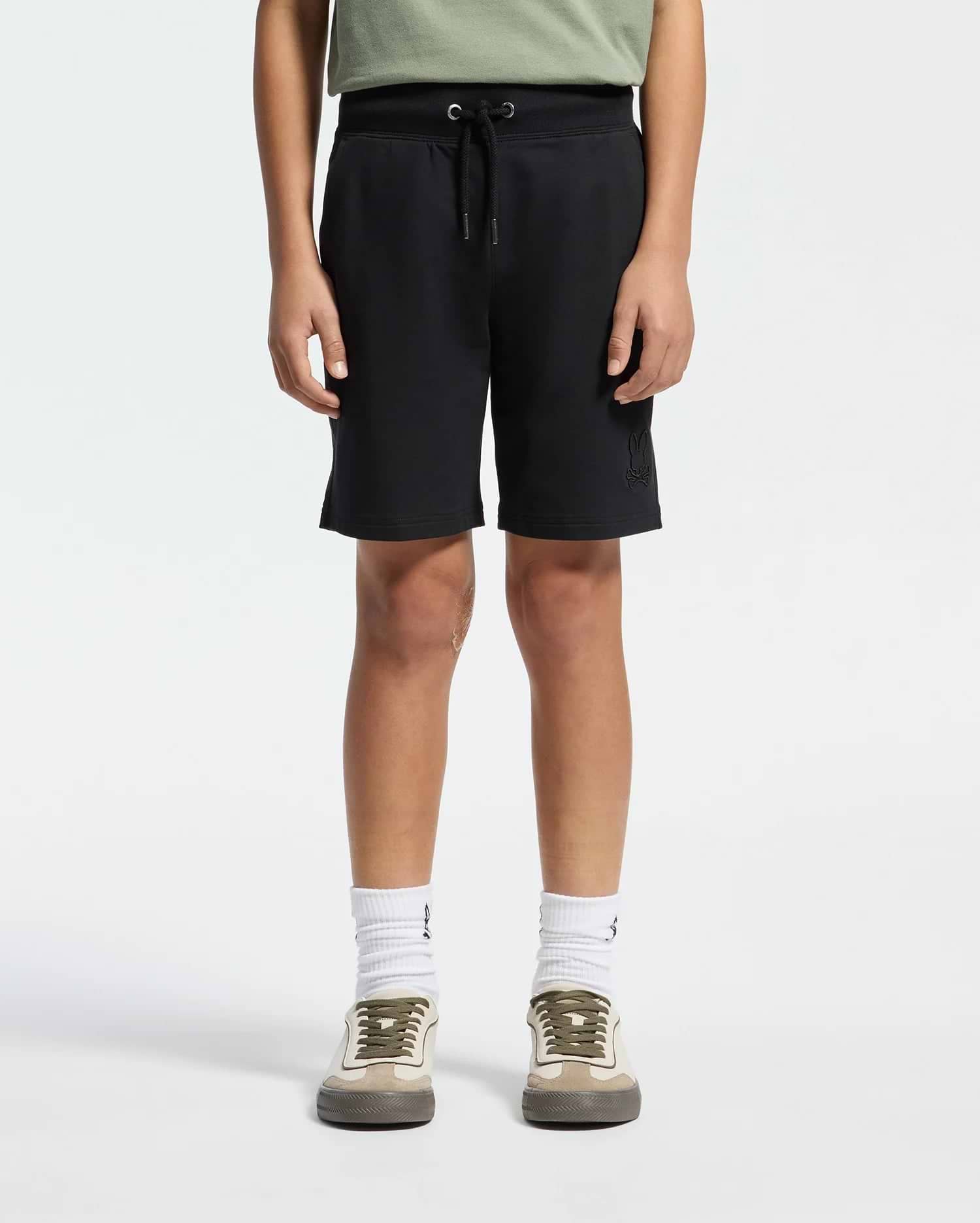 Kids | Kids' Black French terry sweatshorts with a soft feel, elastic waistband, and side pockets for comfort.