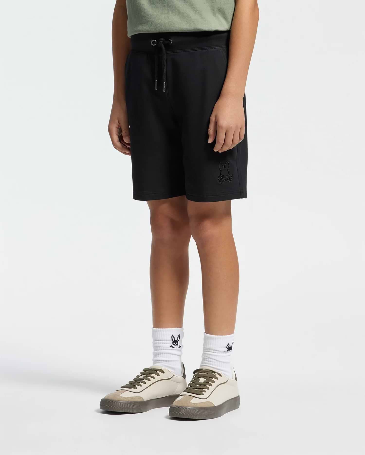 Kids | Kids' Black French terry sweatshorts with a soft feel, elastic waistband, and side pockets for comfort.
