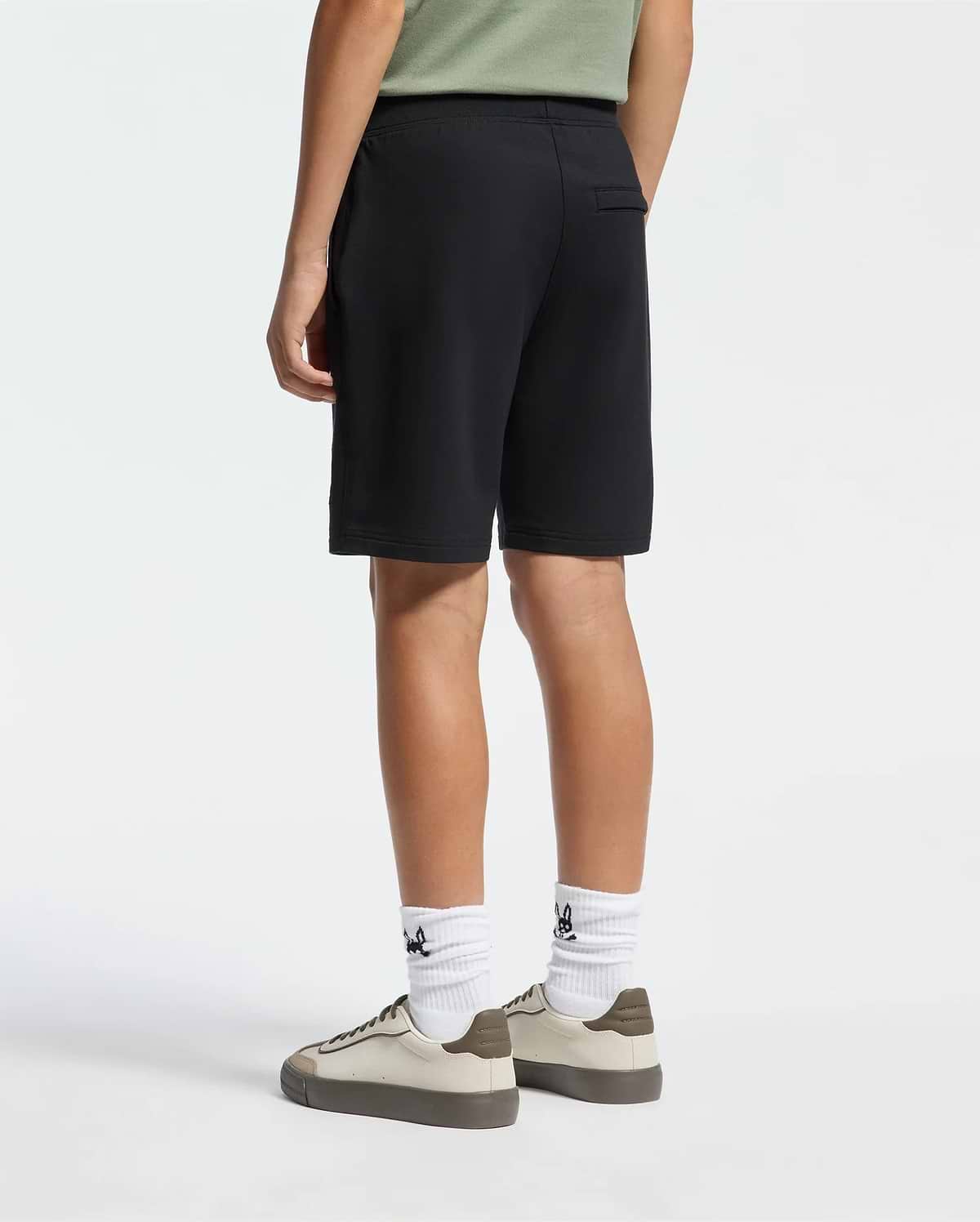 Kids | Kids' Black French terry sweatshorts with a soft feel, elastic waistband, and side pockets for comfort.